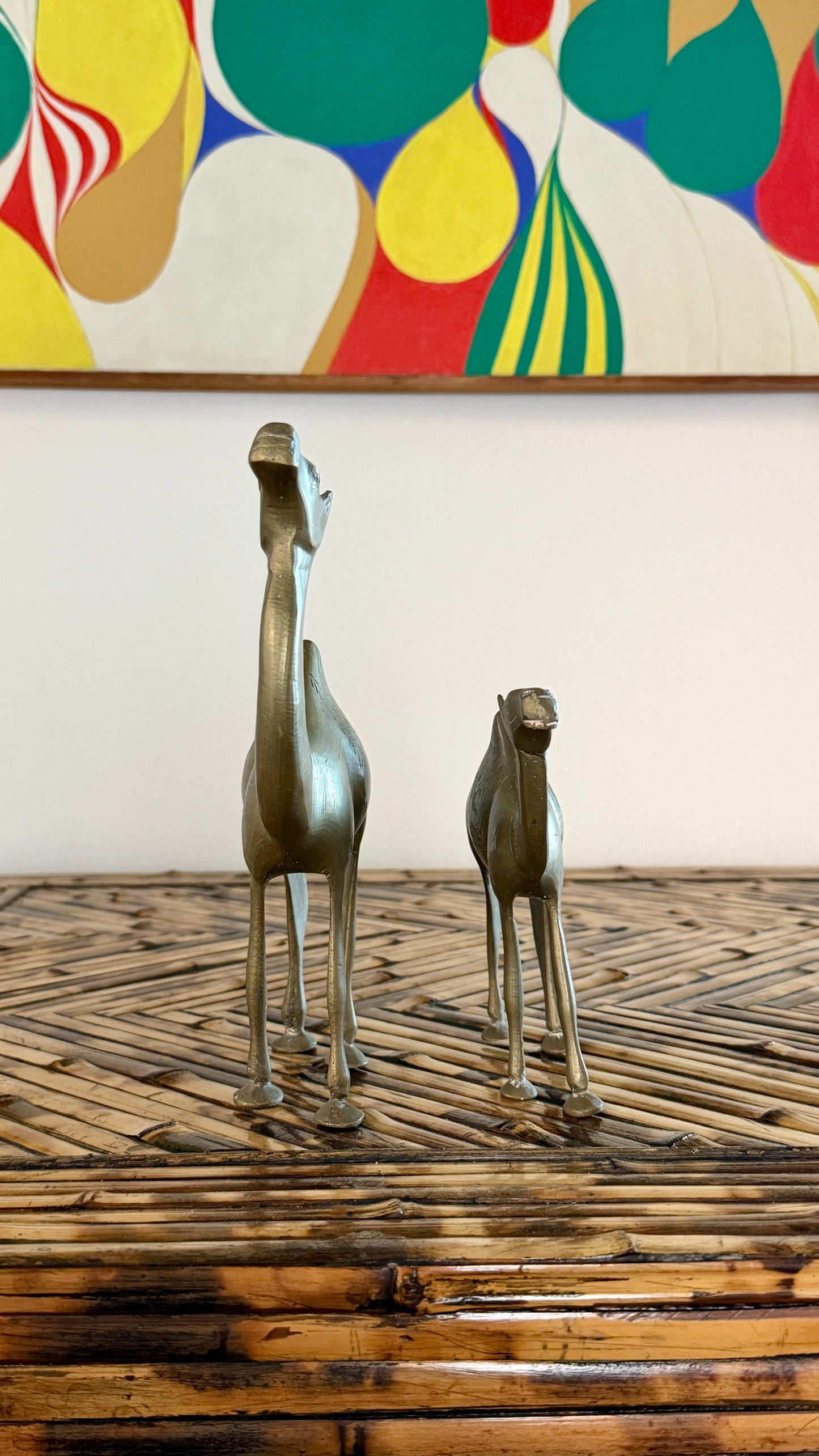 Pair of Hand-Engraved Brass Camels • India