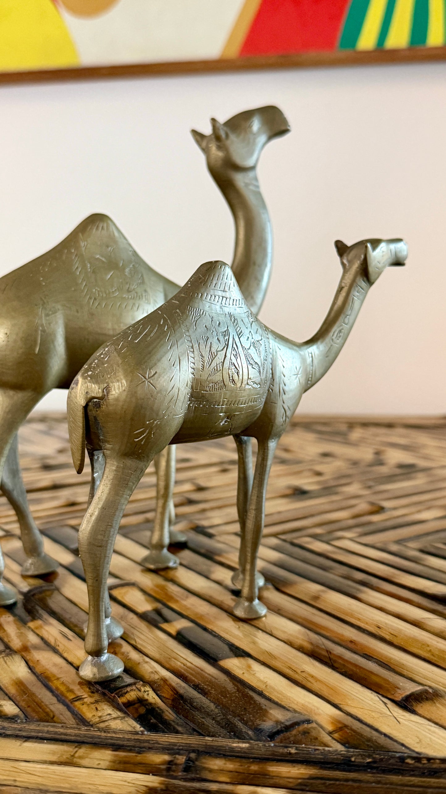 Pair of Hand-Engraved Brass Camels • India