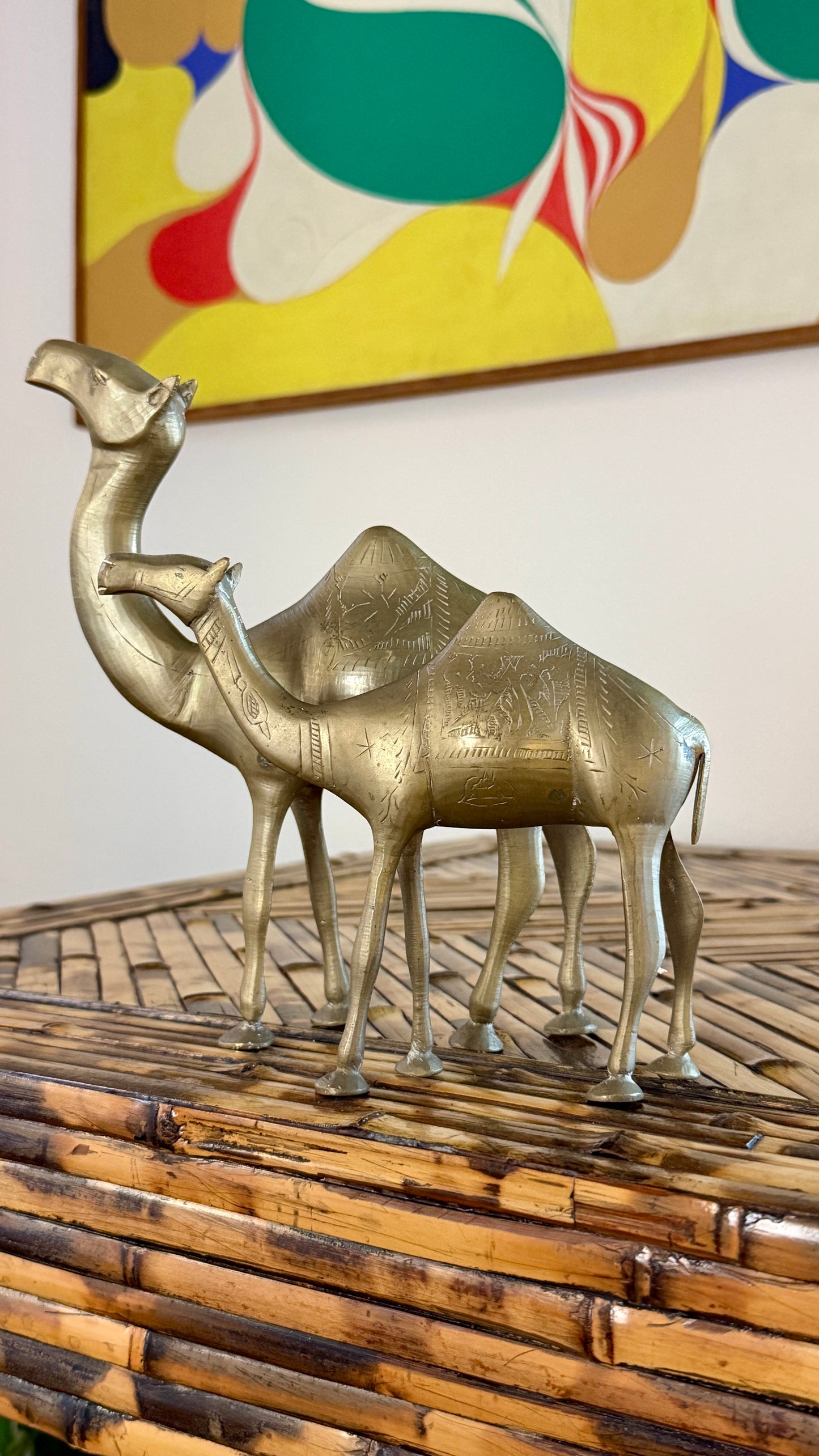 Pair of Hand-Engraved Brass Camels • India