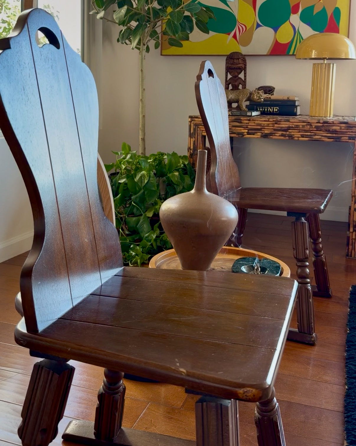 Pair of Tyrolean Brettstuhl chairs, Alpine form, mid-20th century
