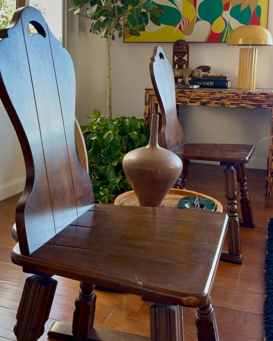 Pair of Tyrolean Brettstuhl chairs, Alpine form, mid-20th century