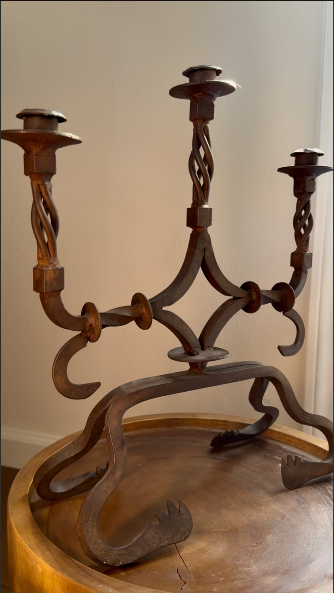 Spanish Gothic Iron Candelabra with Cloven Feet
