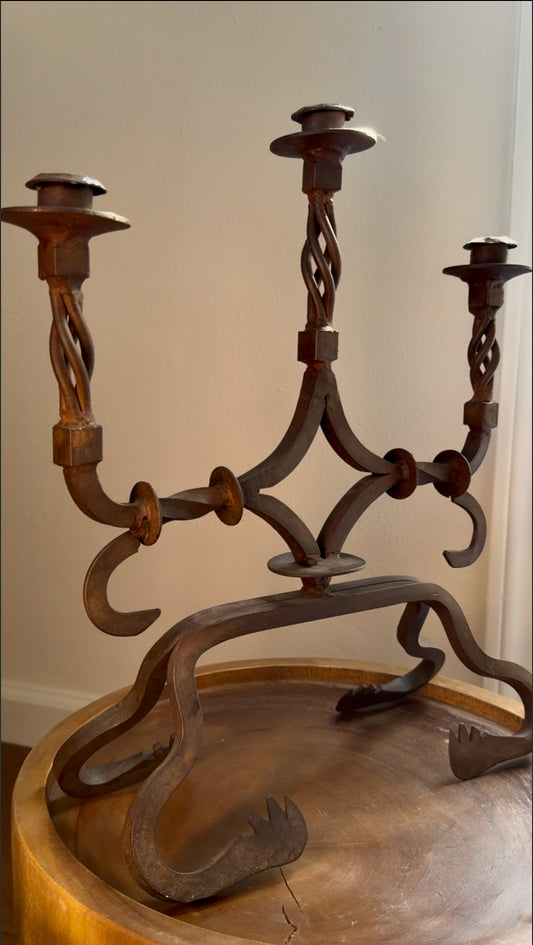 Spanish Gothic Iron Candelabra with Cloven Feet