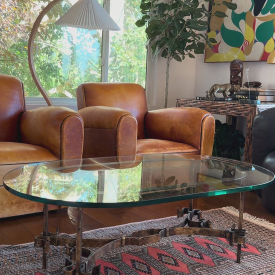 Video of the Italian gilt iron and glass coffee table from multiple angles