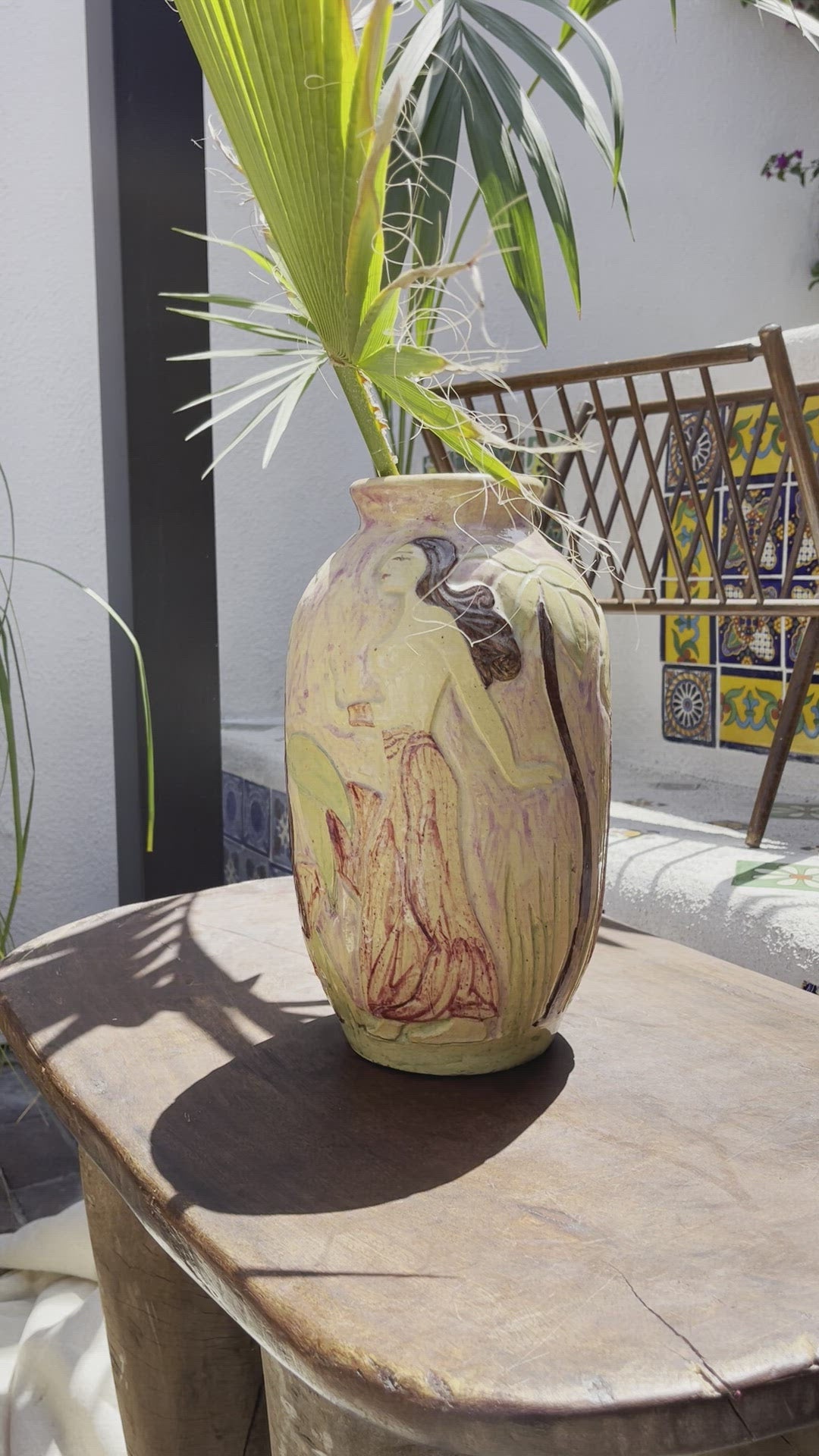 Vintage Nude Palm Ceramic Vase • Handmade and Hand-painted Pottery