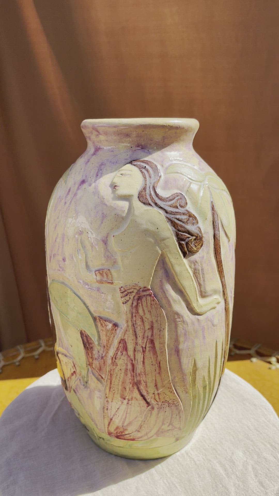 Vintage Nude Palm Ceramic Vase • Handmade and Hand-painted Pottery