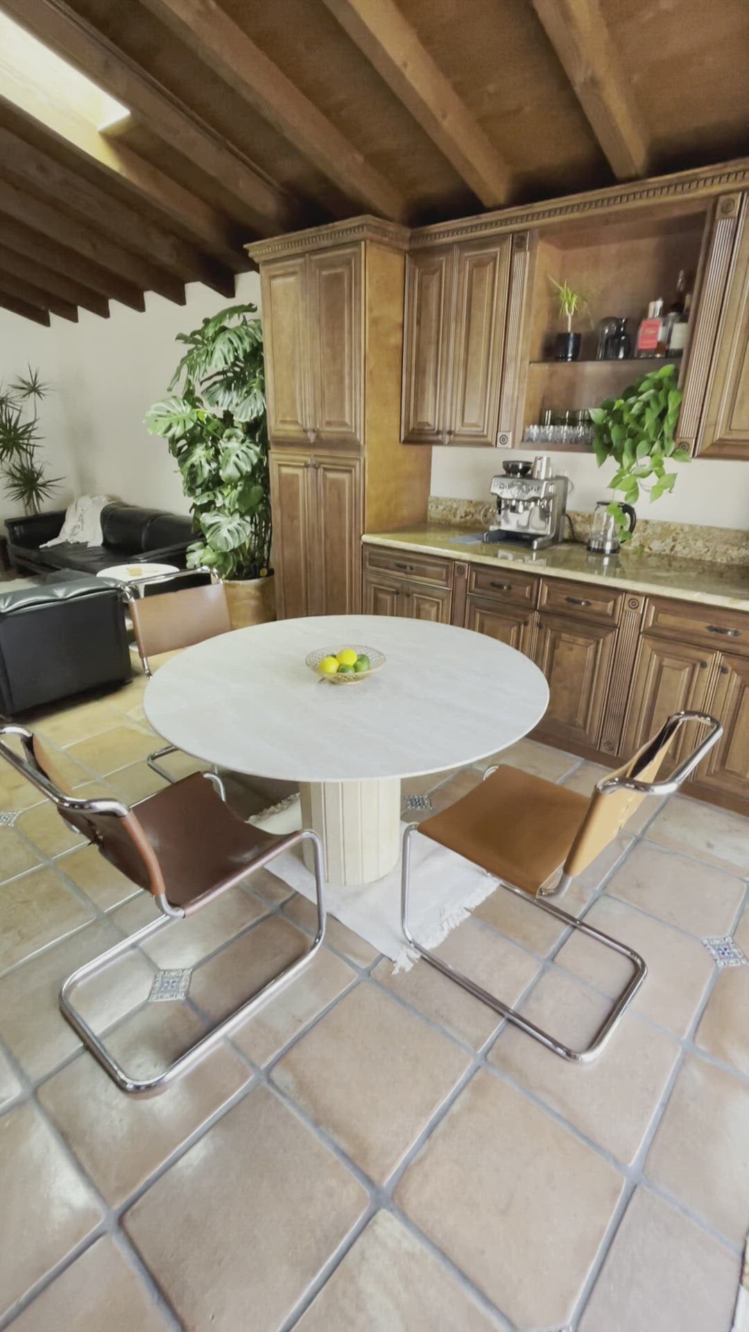 Circular Vintage Italian Travertine Dining Table