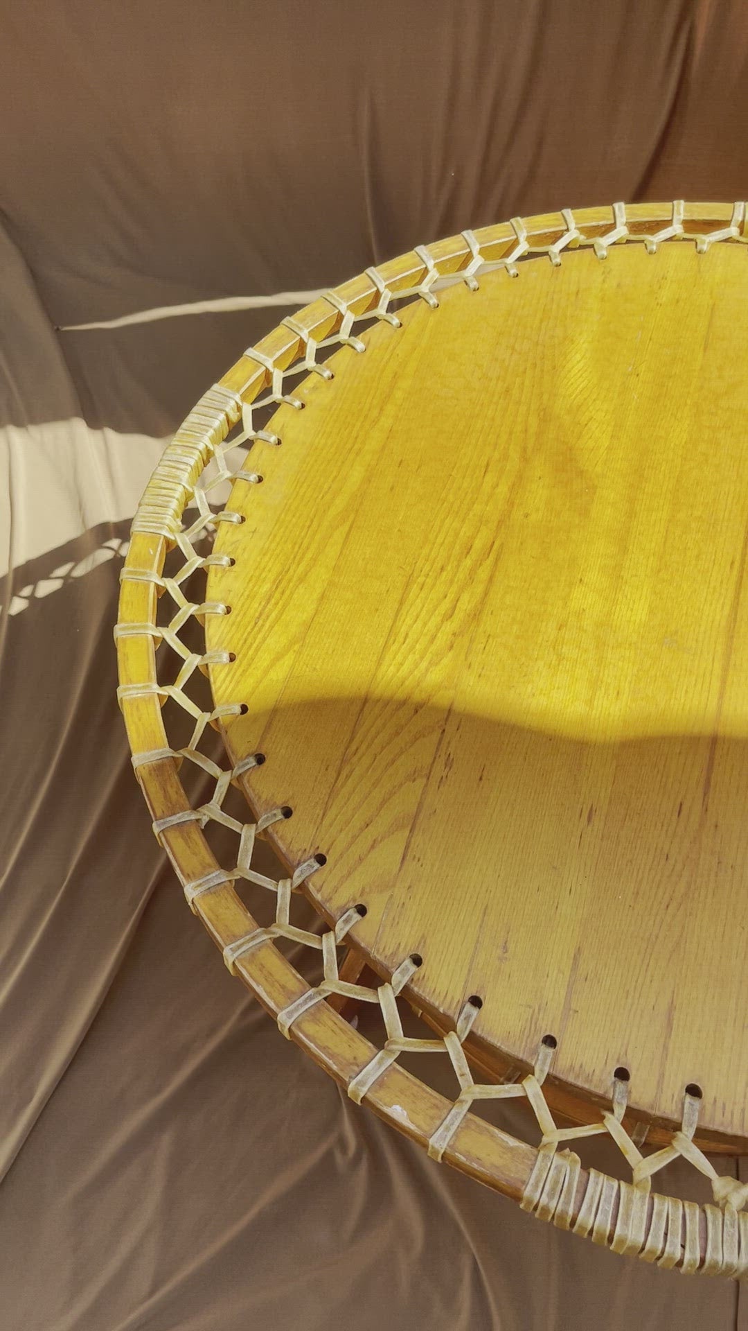 Snocraft Snowshoe Coffee Table 1970s, Oak and Rawhide