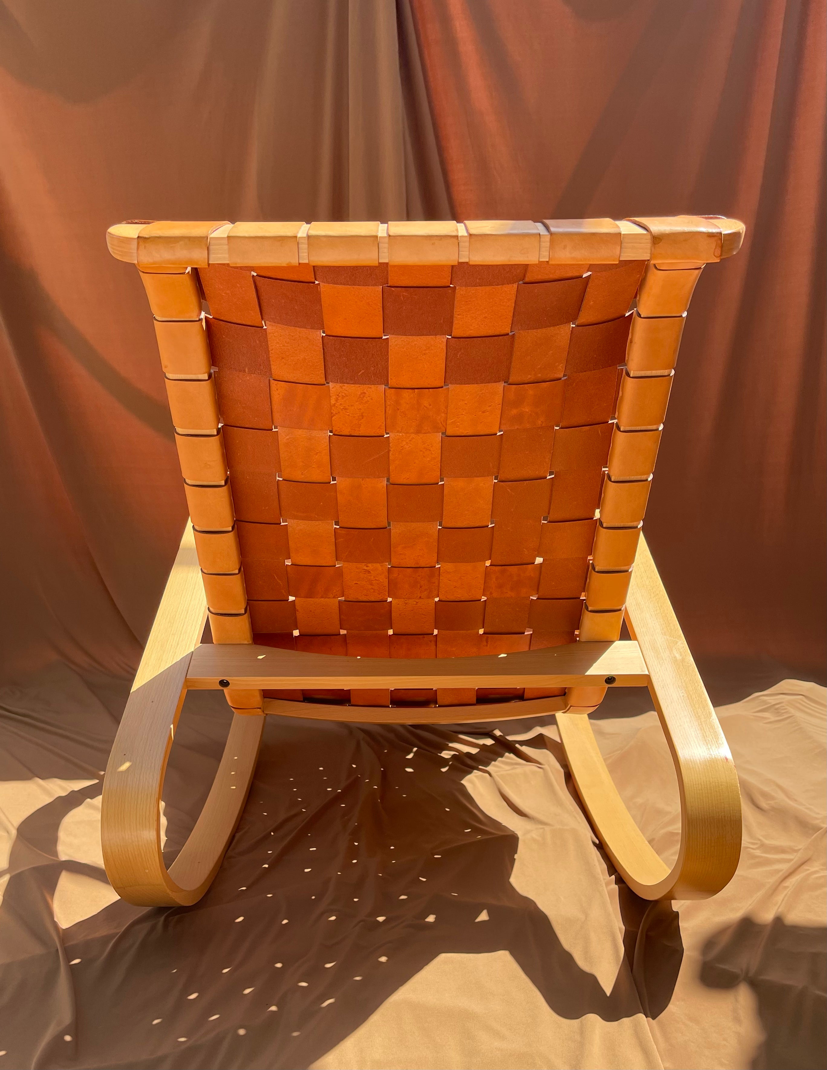 Luigi Crassevig ‘Dondolo’ Rocking Chair for Crassevig 1970, Bentwood & Woven Leather
