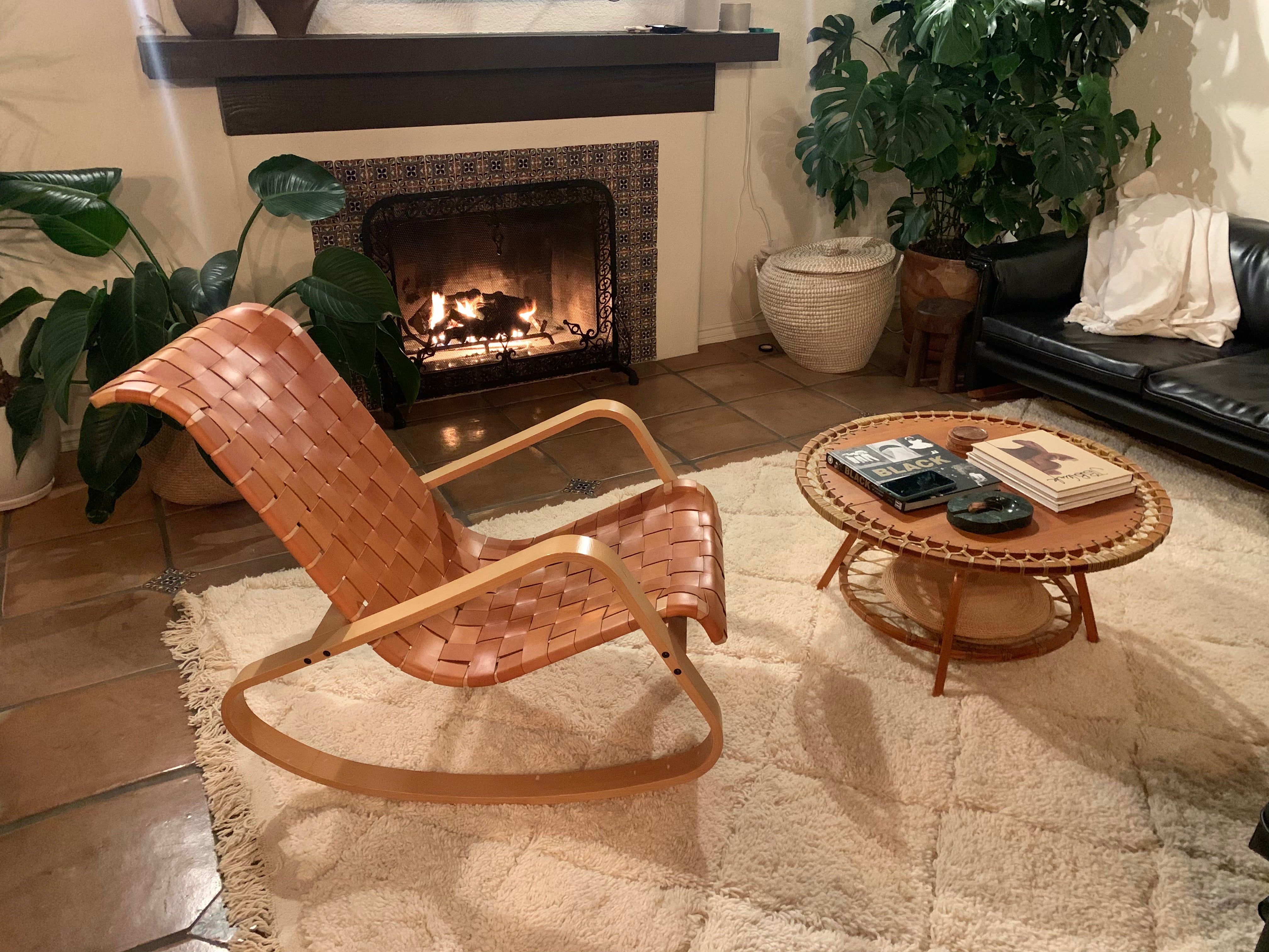 Snocraft Snowshoe Coffee Table 1970s, Oak and Rawhide