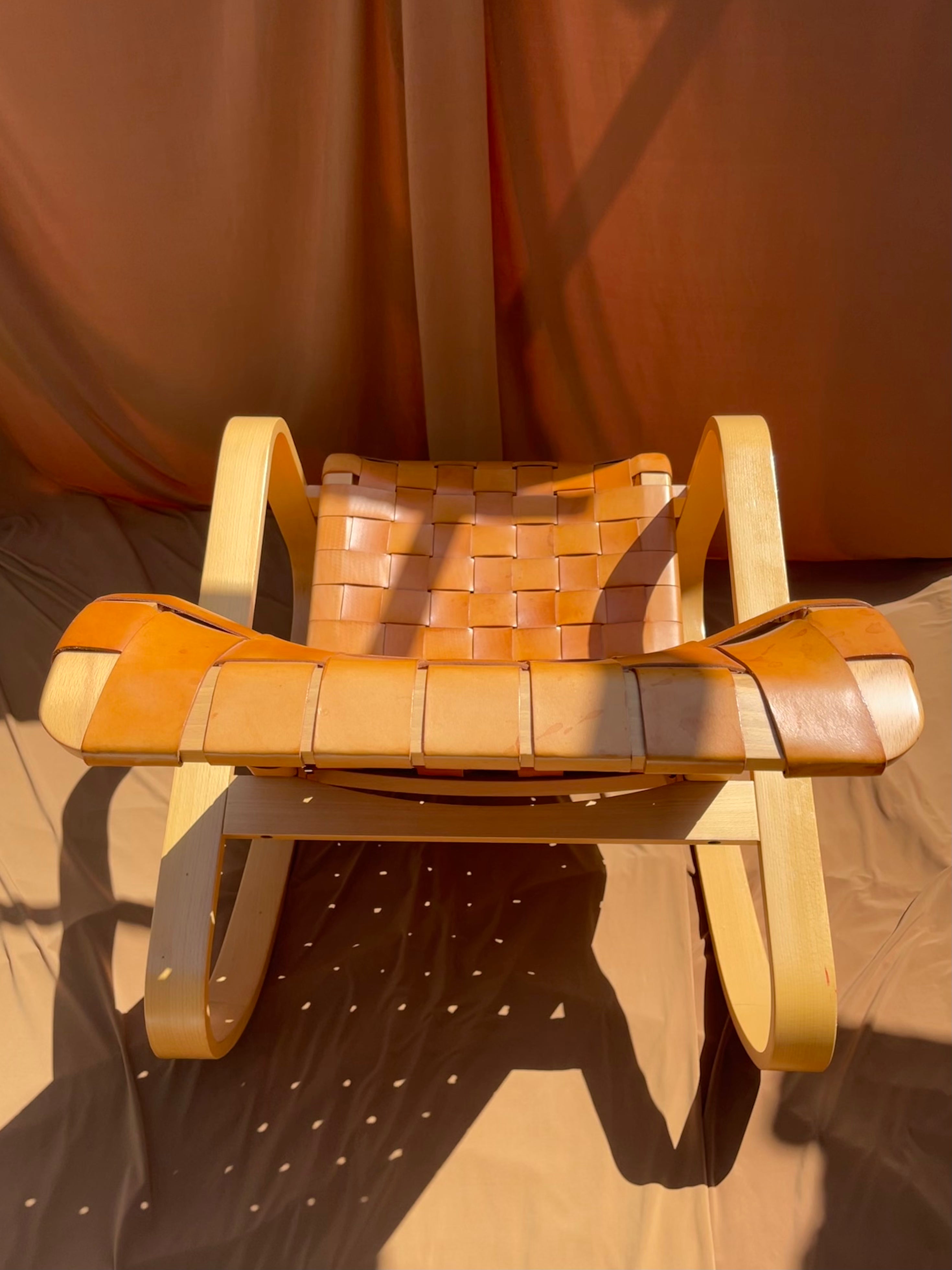 Luigi Crassevig ‘Dondolo’ Rocking Chair for Crassevig 1970, Bentwood & Woven Leather