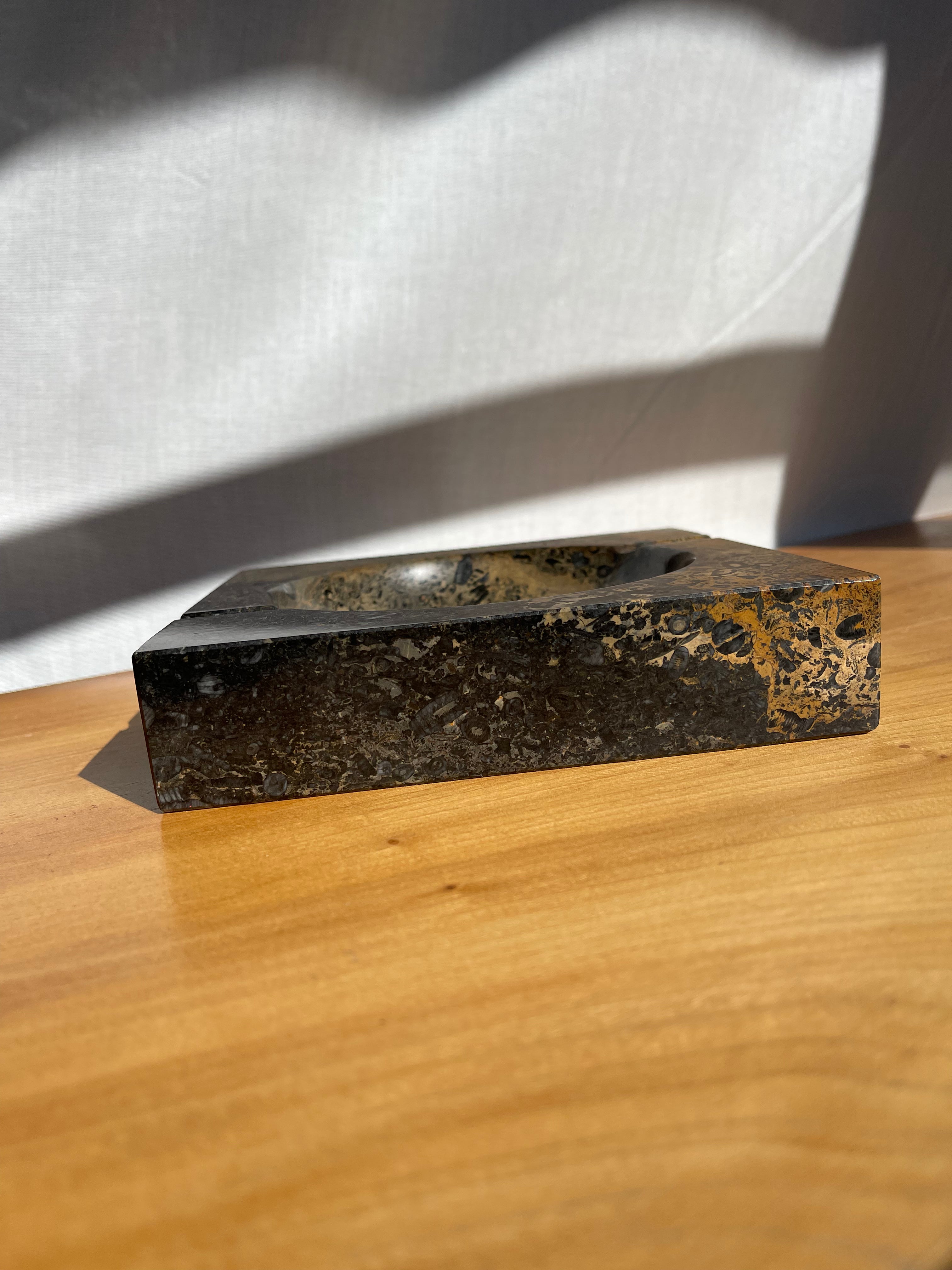 Large Brown and Black Marble Ashtray • Vintage