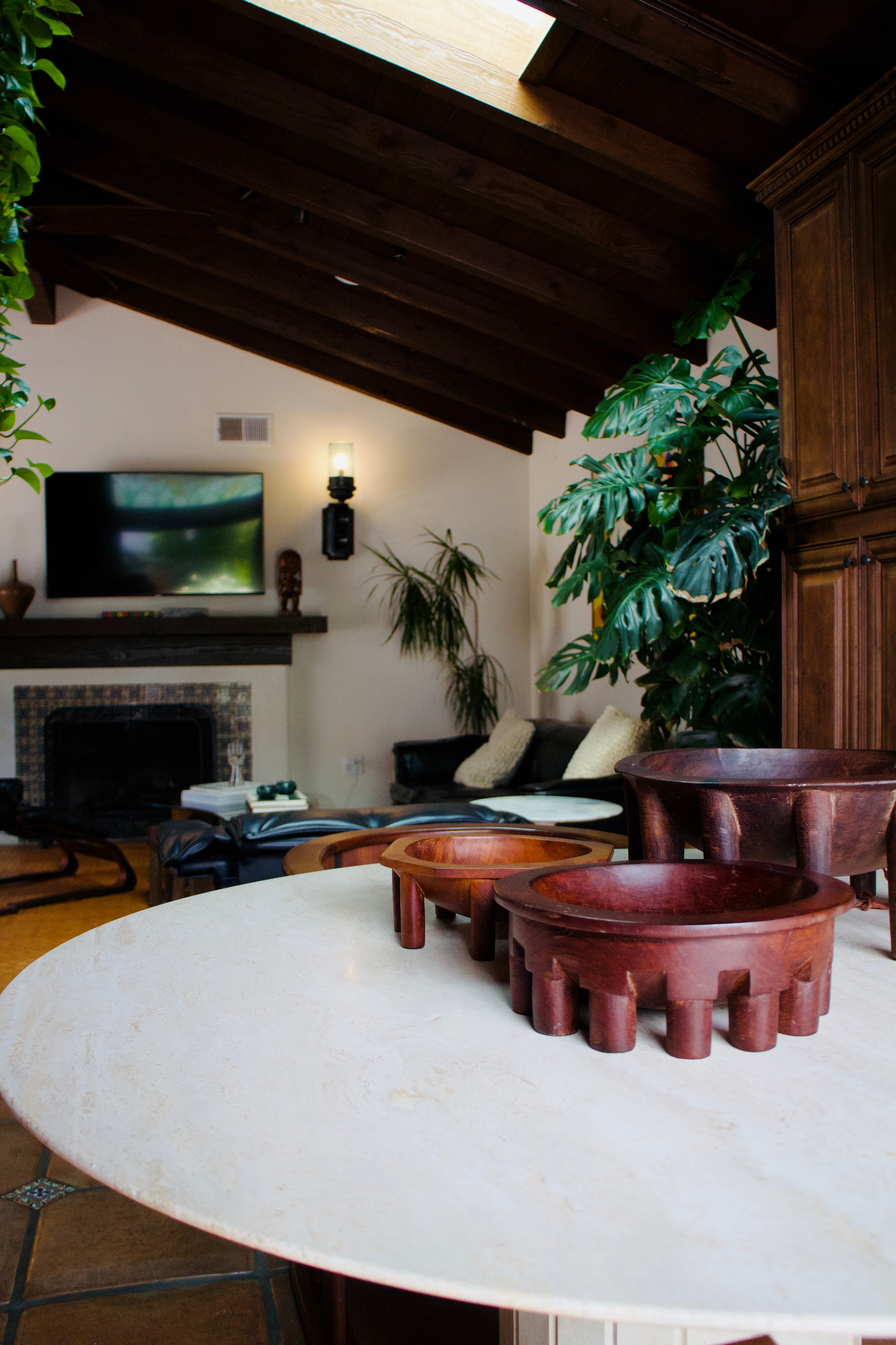 Circular Vintage Italian Travertine Dining Table
