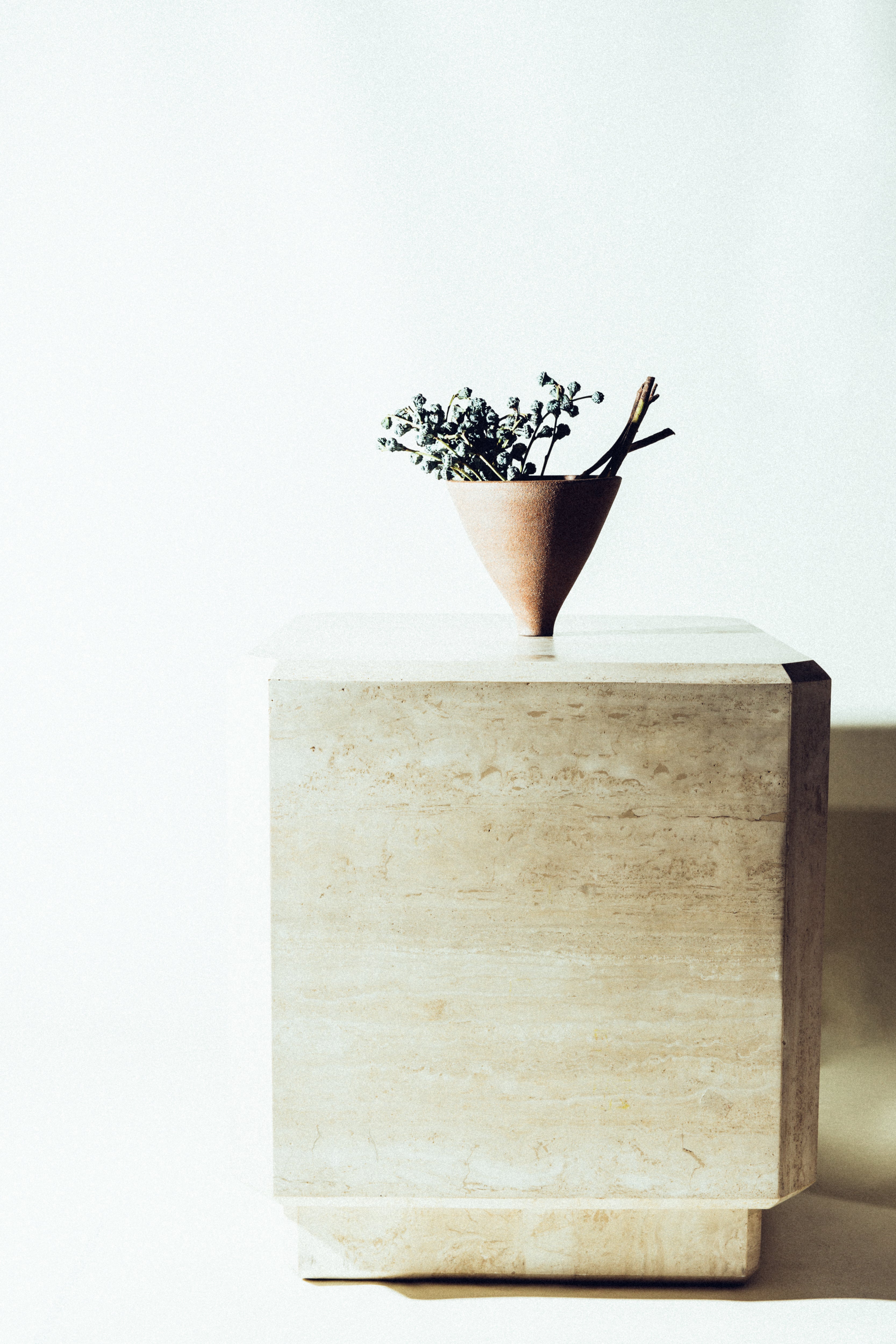 Travertine Sculptural Cube/Pedestal⁠ • Italian • Vintage