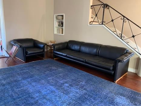 Mid Century Custom Built Black Sofa & Lounge Chair Set