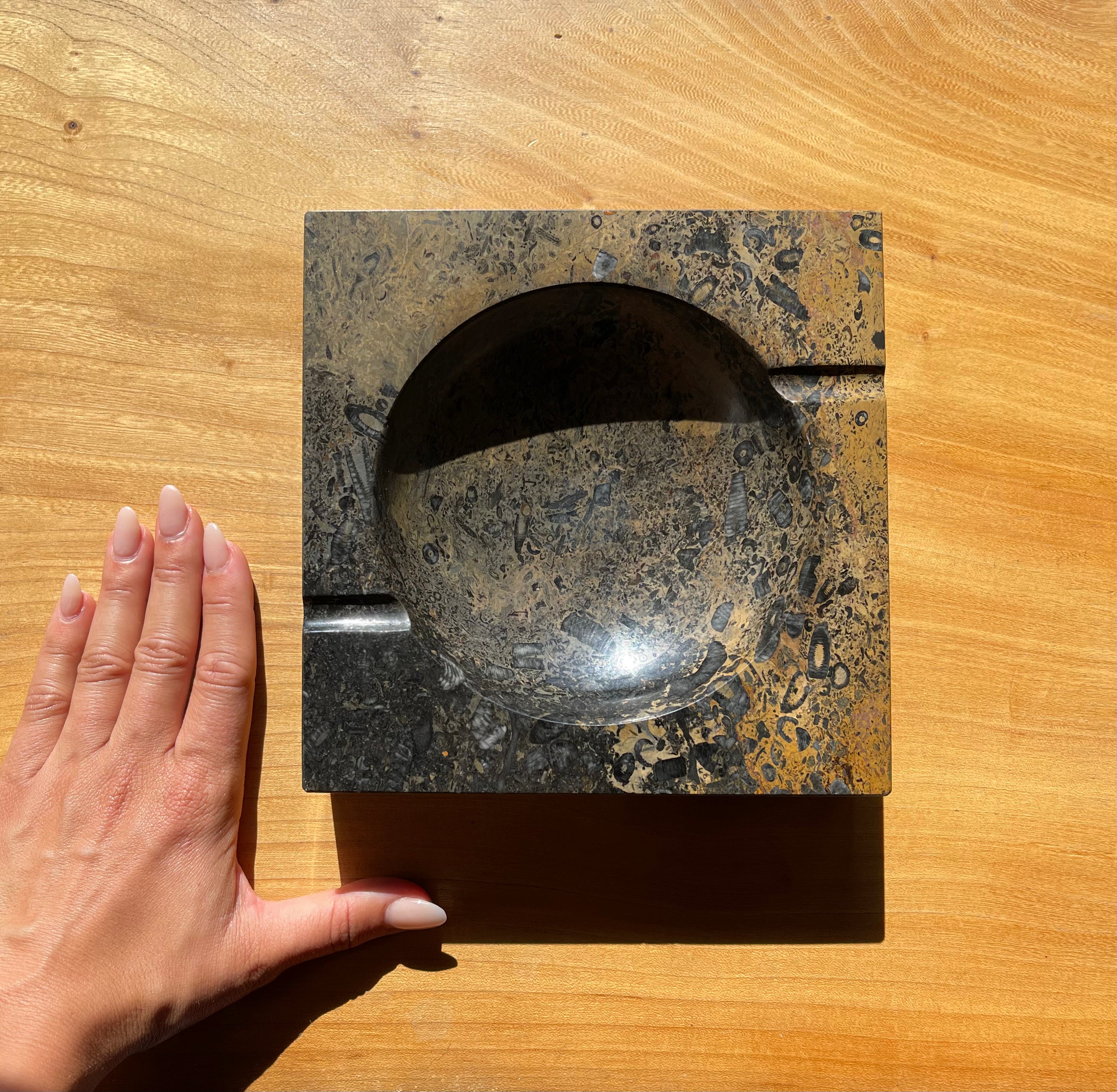 Large Brown and Black Marble Ashtray • Vintage