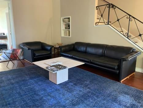 Mid Century Custom Built Black Sofa & Lounge Chair Set