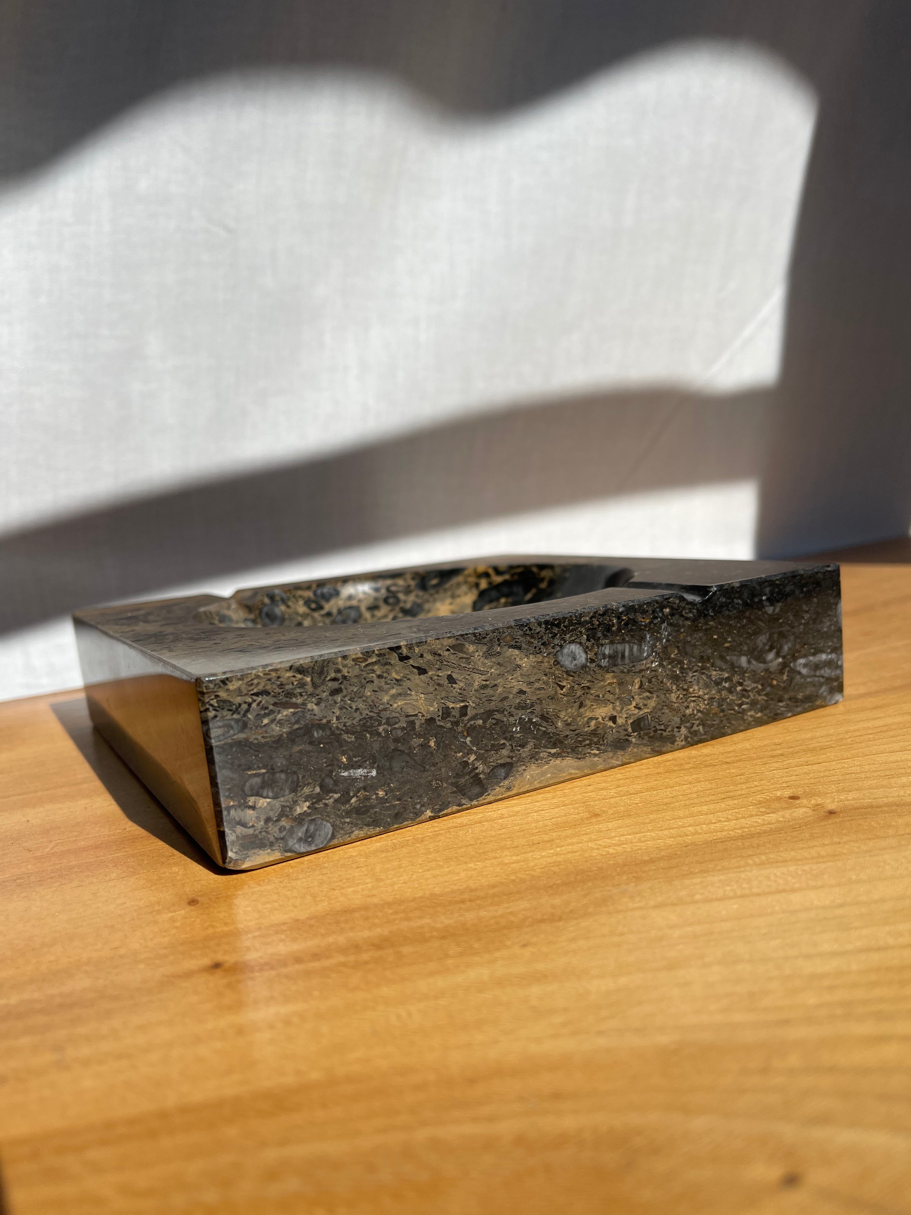 Large Brown and Black Marble Ashtray • Vintage