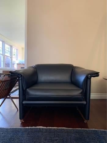 Mid Century Custom Built Black Sofa & Lounge Chair Set