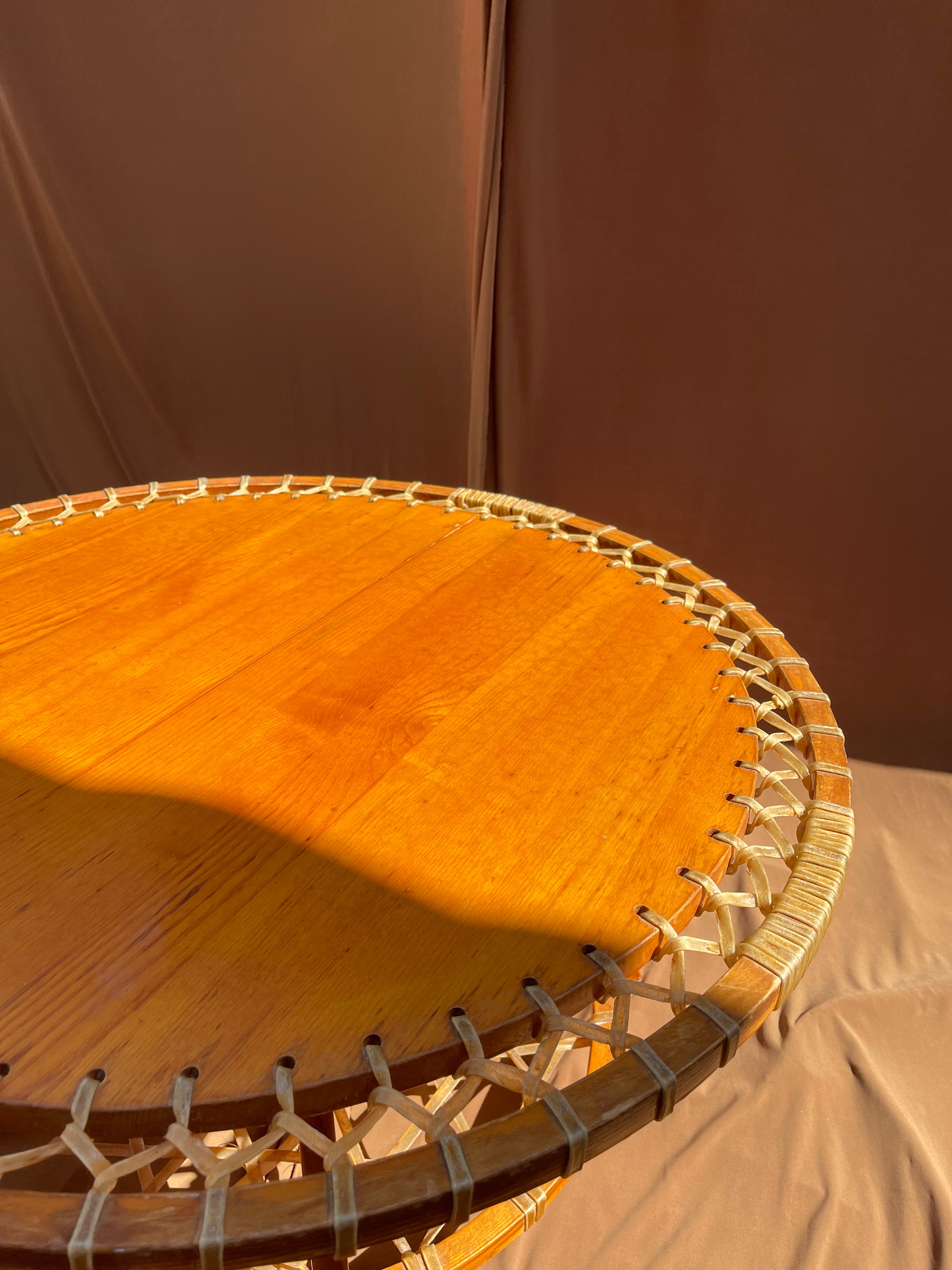 Snocraft Snowshoe Coffee Table 1970s, Oak and Rawhide