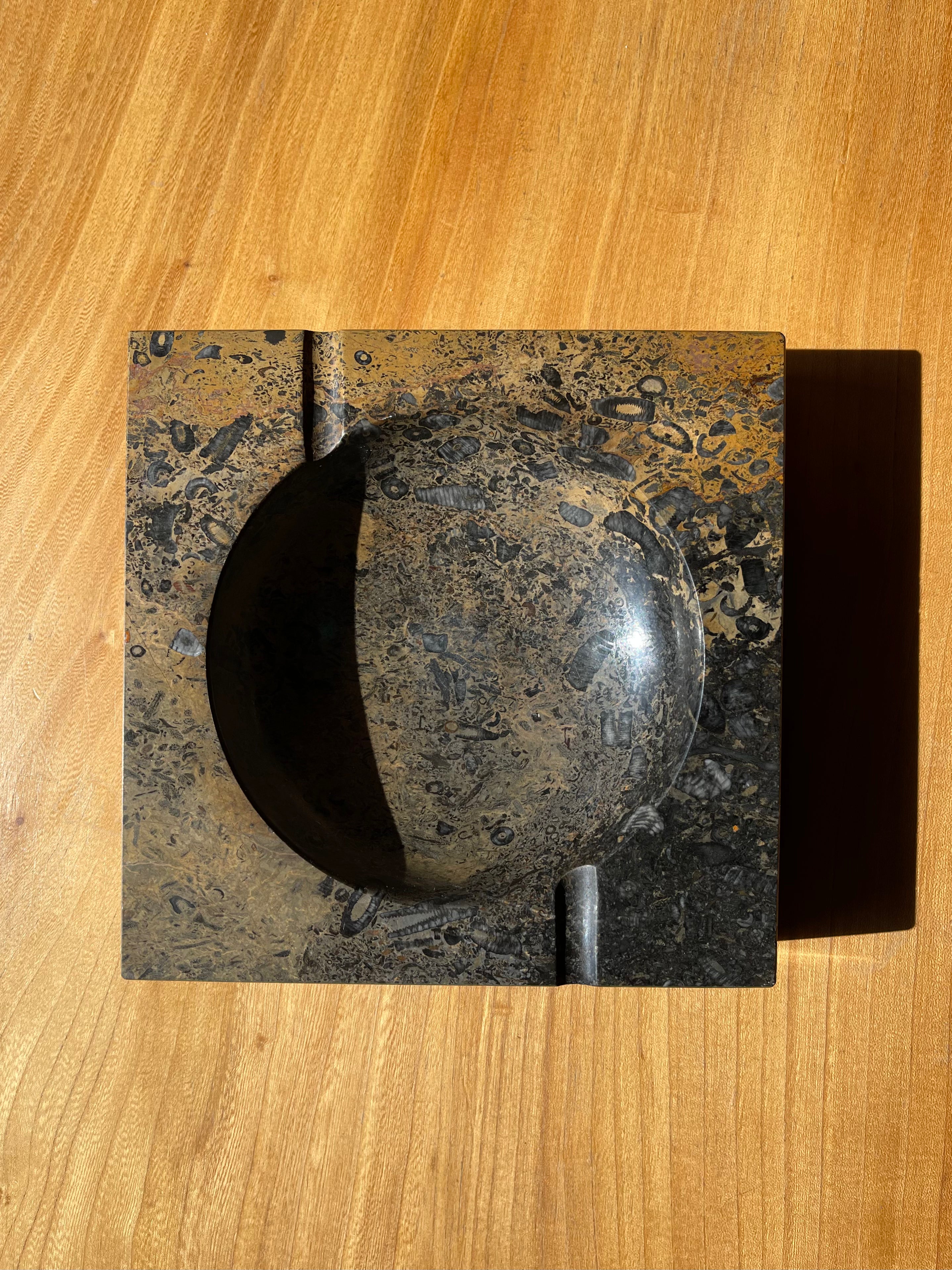 Large Brown and Black Marble Ashtray • Vintage