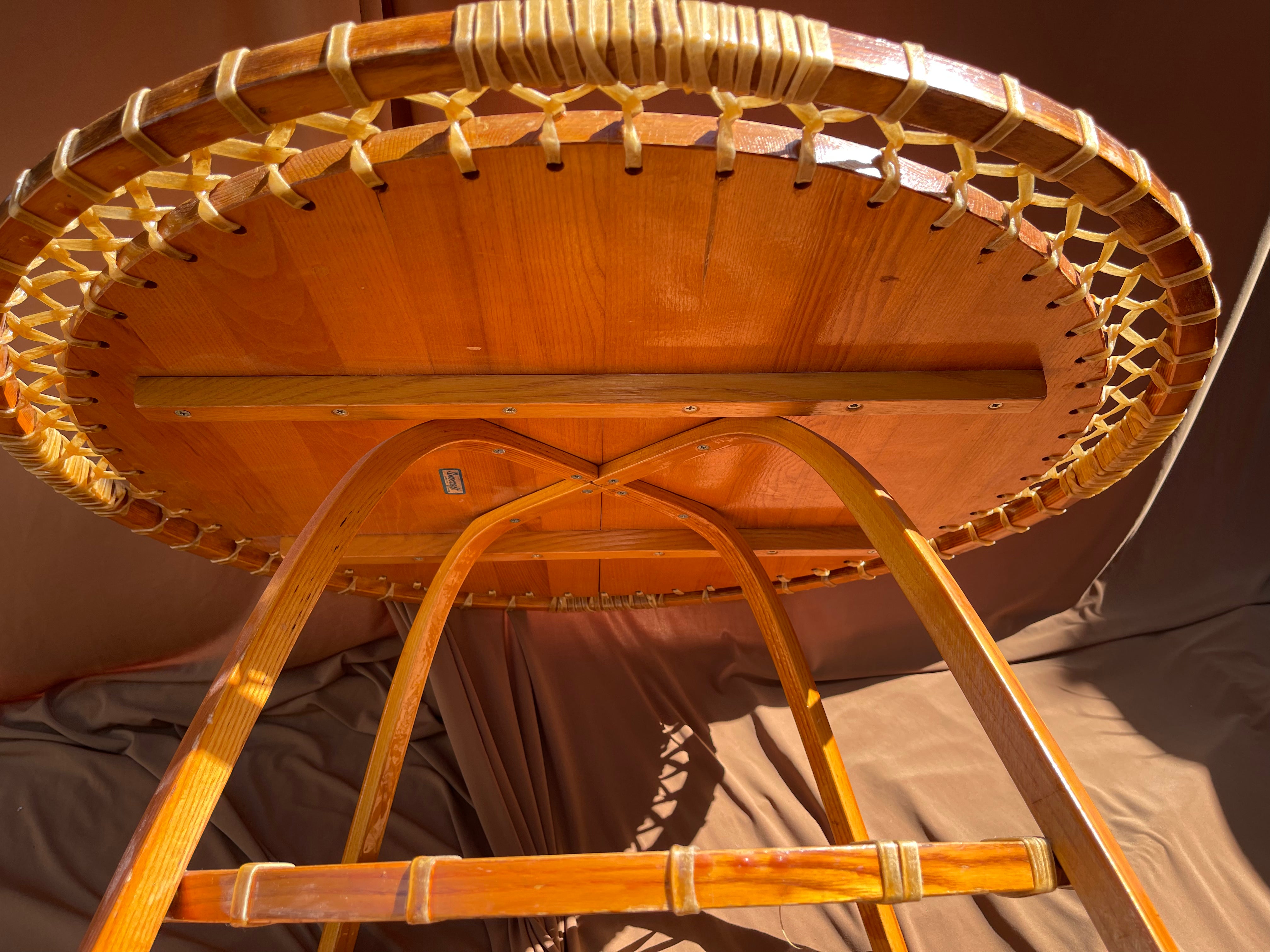 Snocraft Snowshoe Coffee Table 1970s, Oak and Rawhide