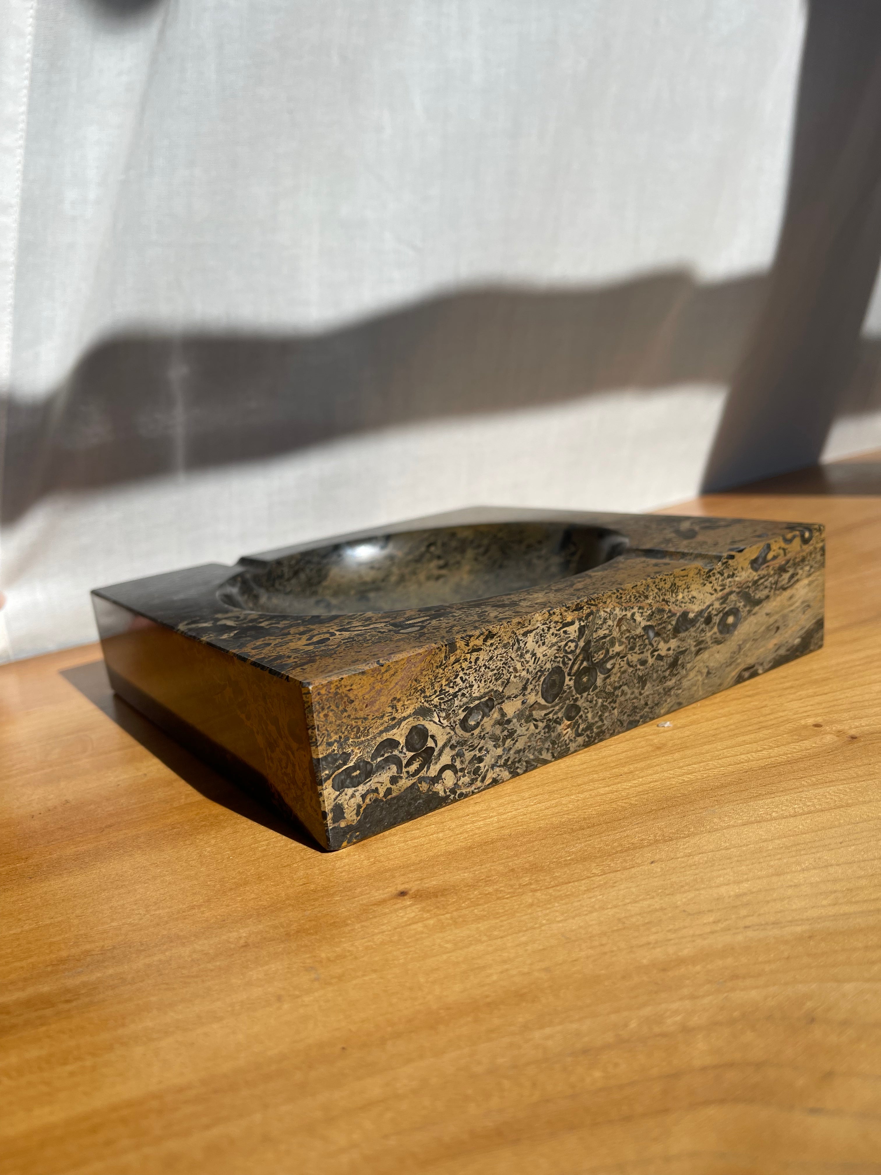Large Brown and Black Marble Ashtray • Vintage