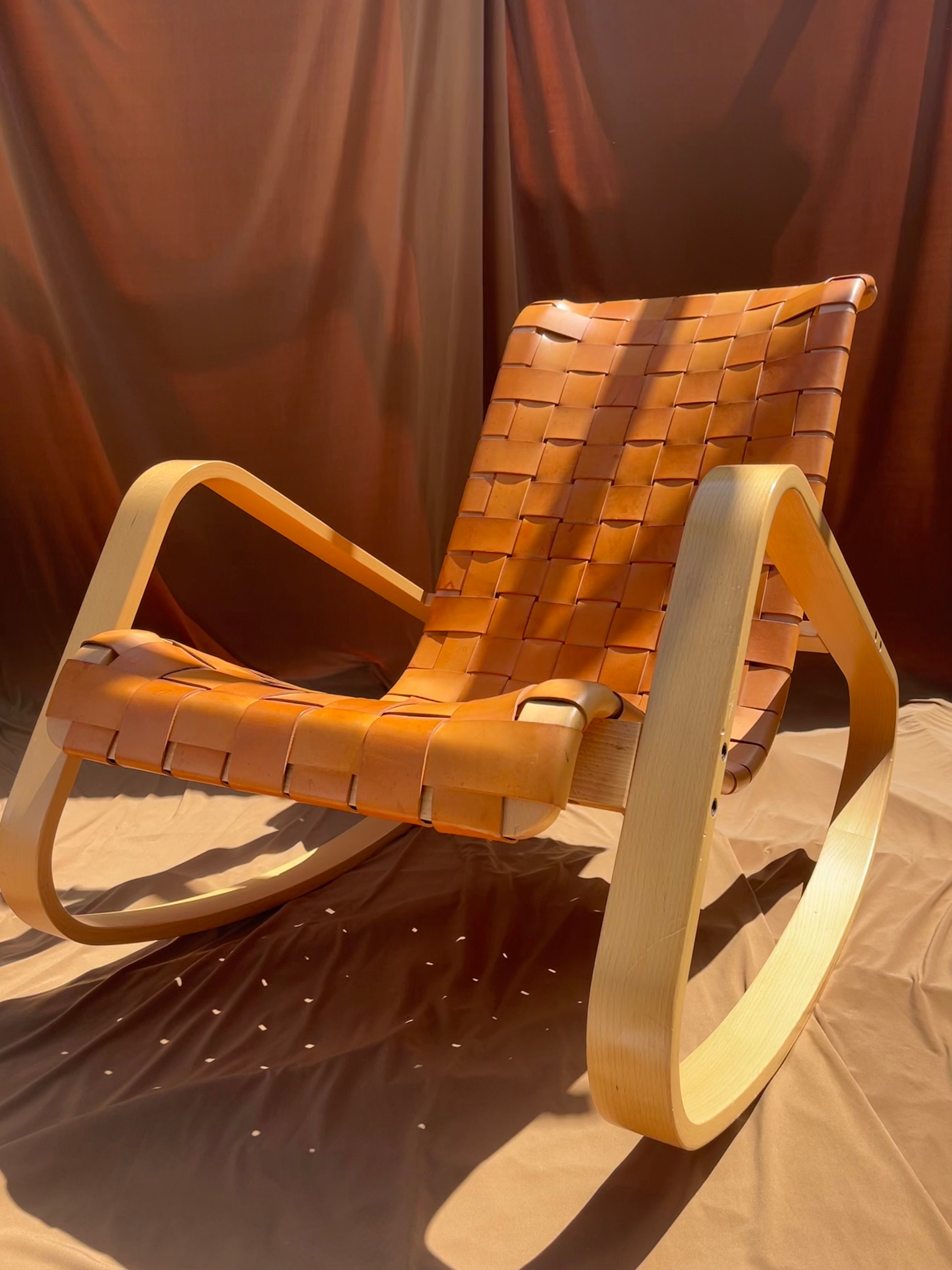 Luigi Crassevig ‘Dondolo’ Rocking Chair for Crassevig 1970, Bentwood & Woven Leather