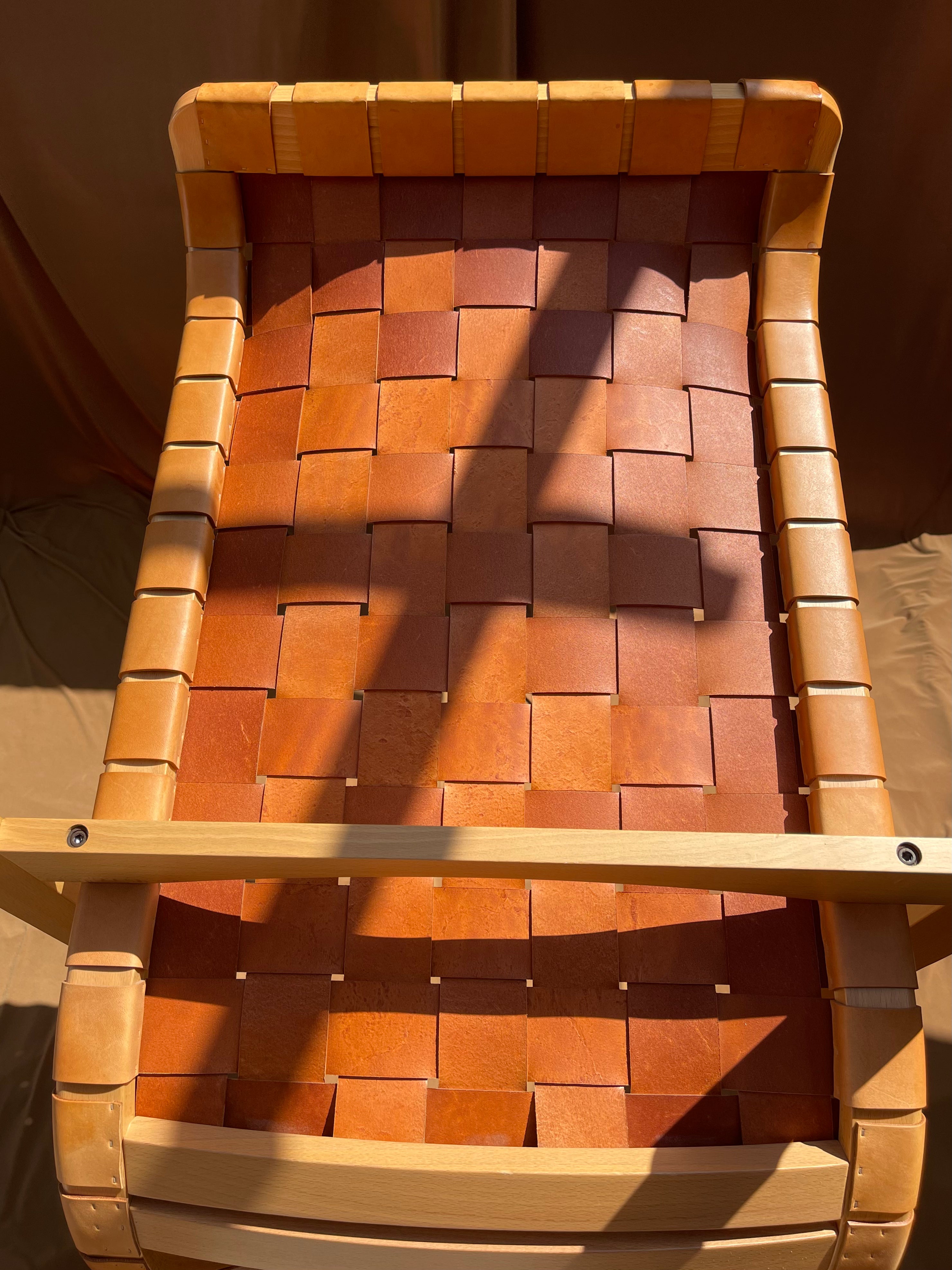 Luigi Crassevig ‘Dondolo’ Rocking Chair for Crassevig 1970, Bentwood & Woven Leather