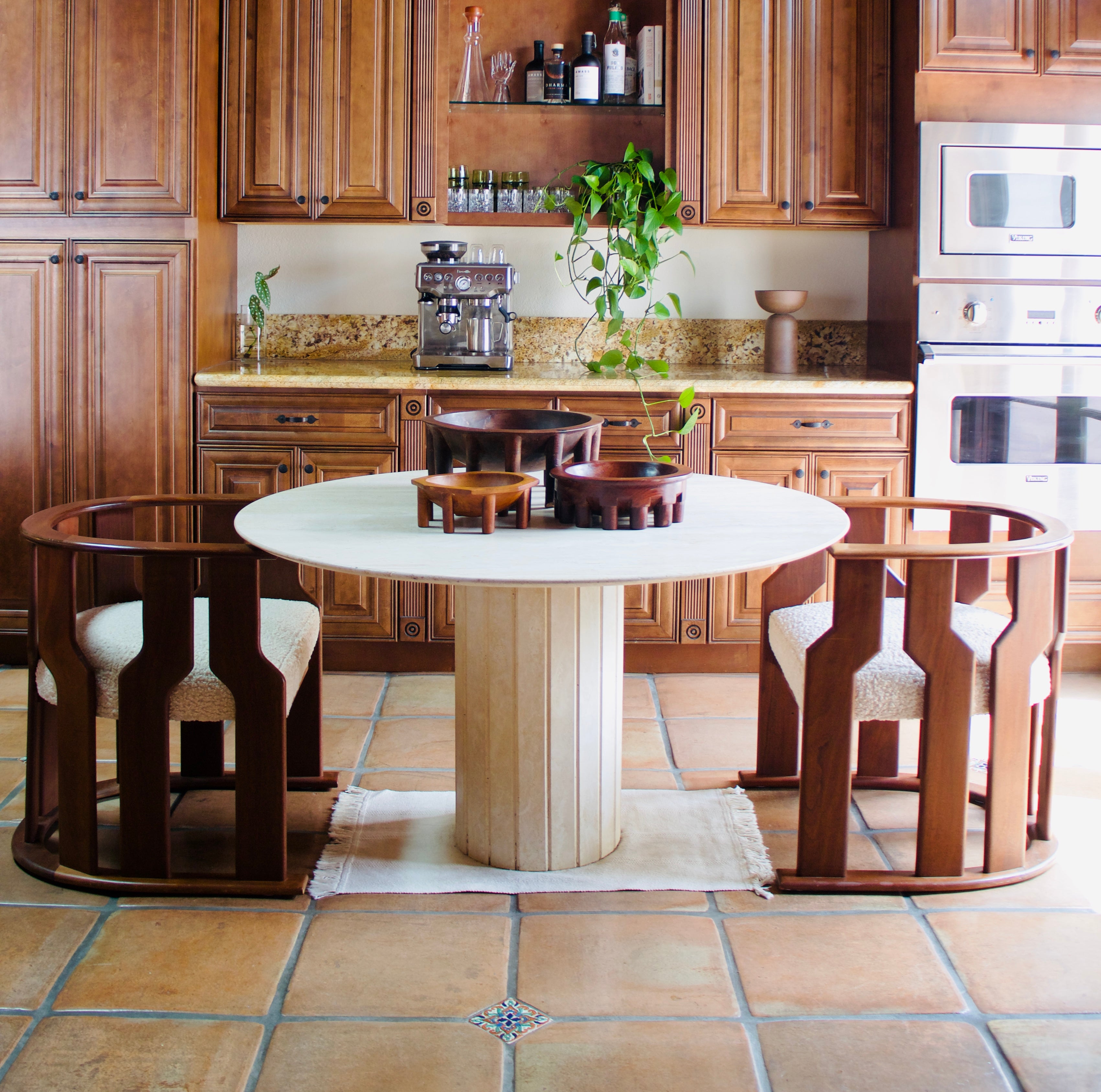 Circular Vintage Italian Travertine Dining Table