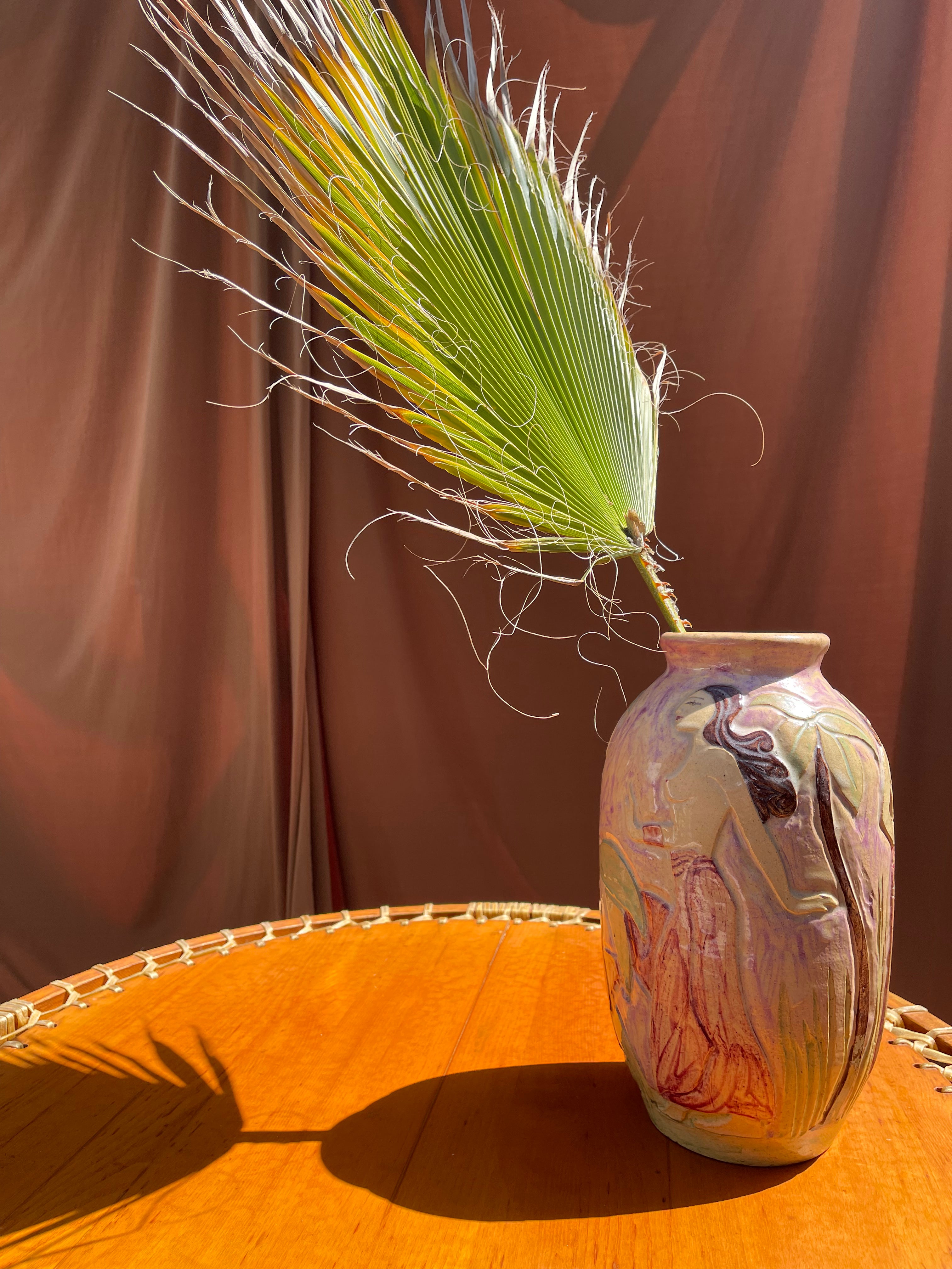 Vintage Nude Palm Ceramic Vase • Handmade and Hand-painted Pottery