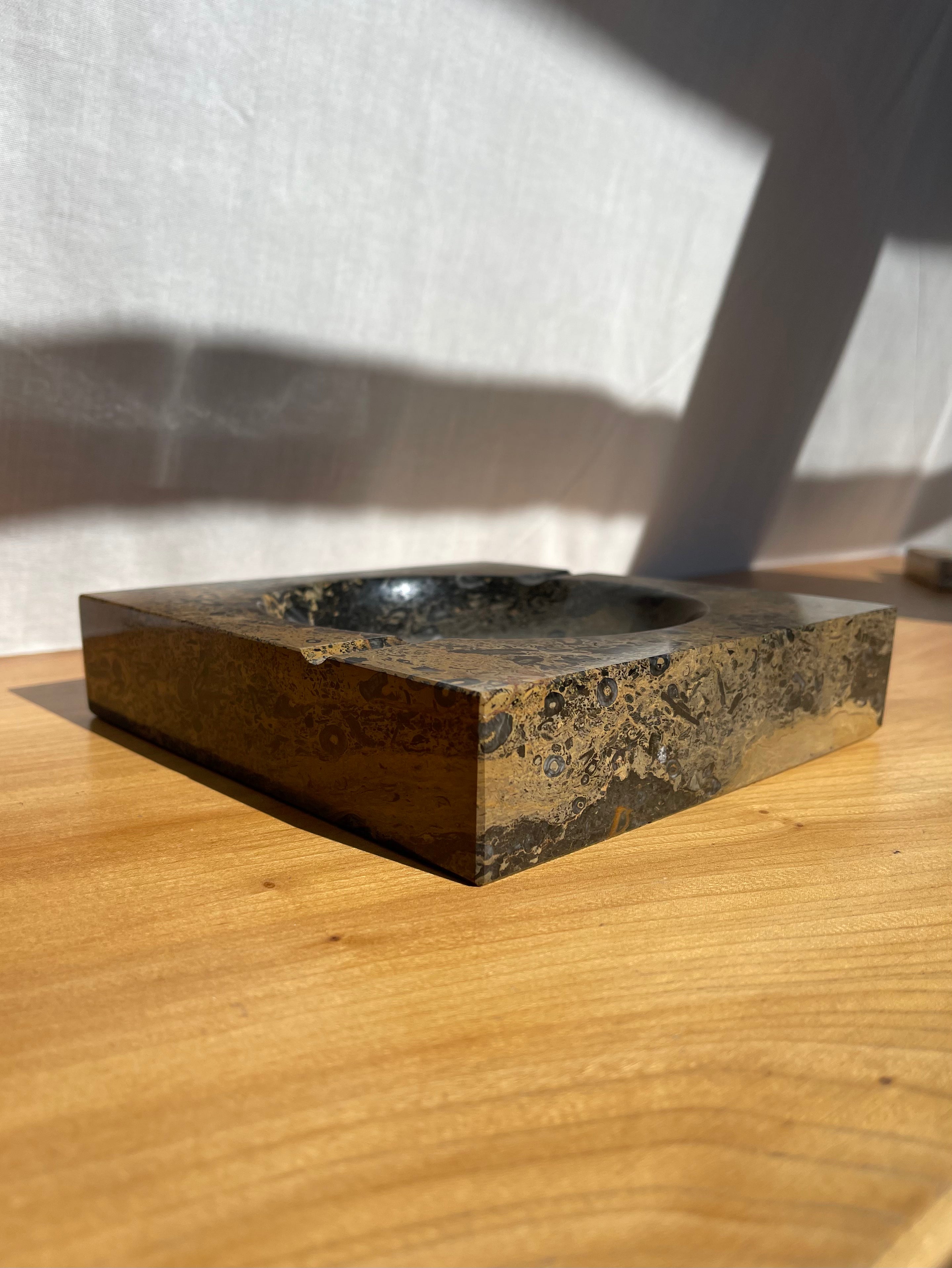 Large Brown and Black Marble Ashtray • Vintage