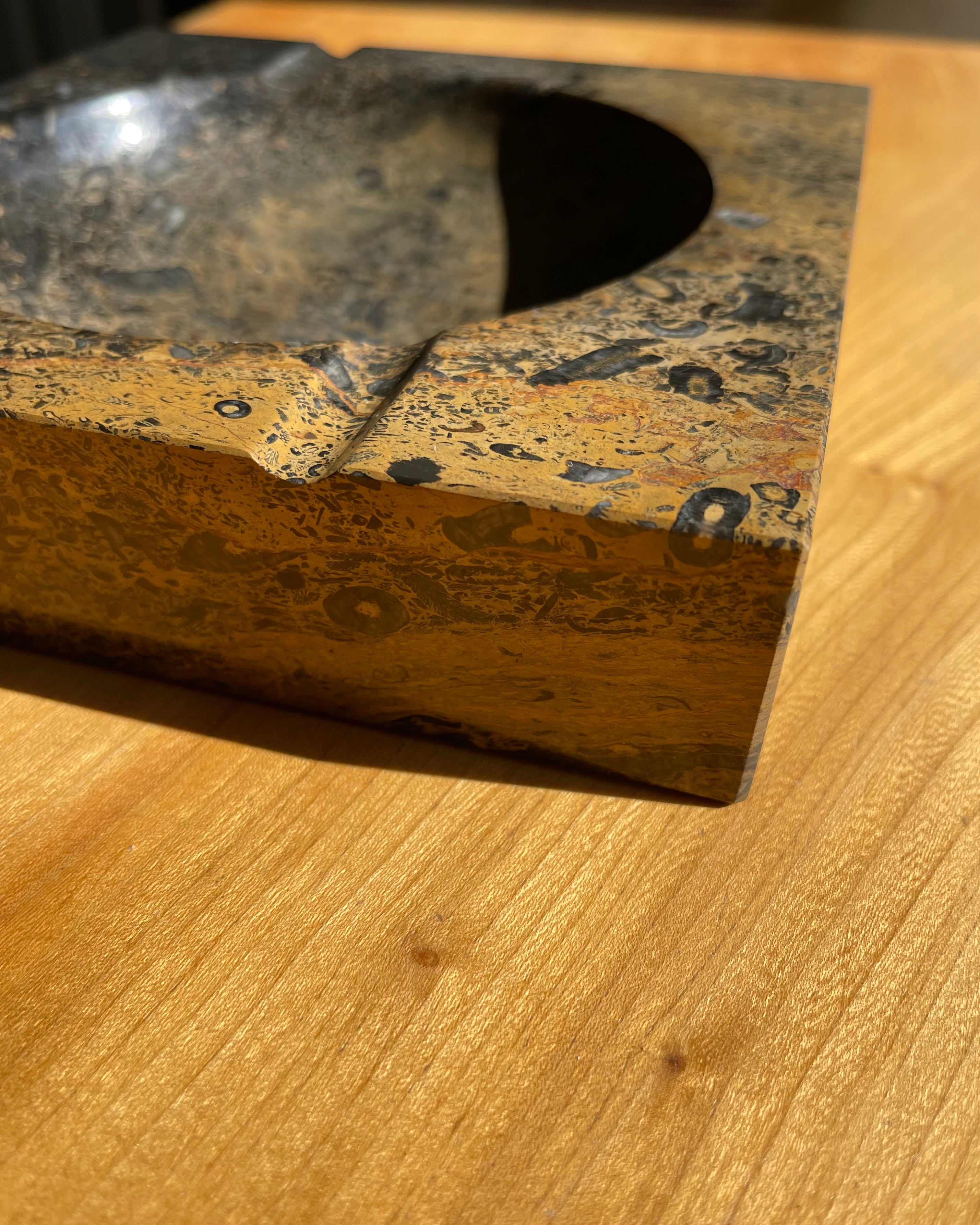 Large Brown and Black Marble Ashtray • Vintage