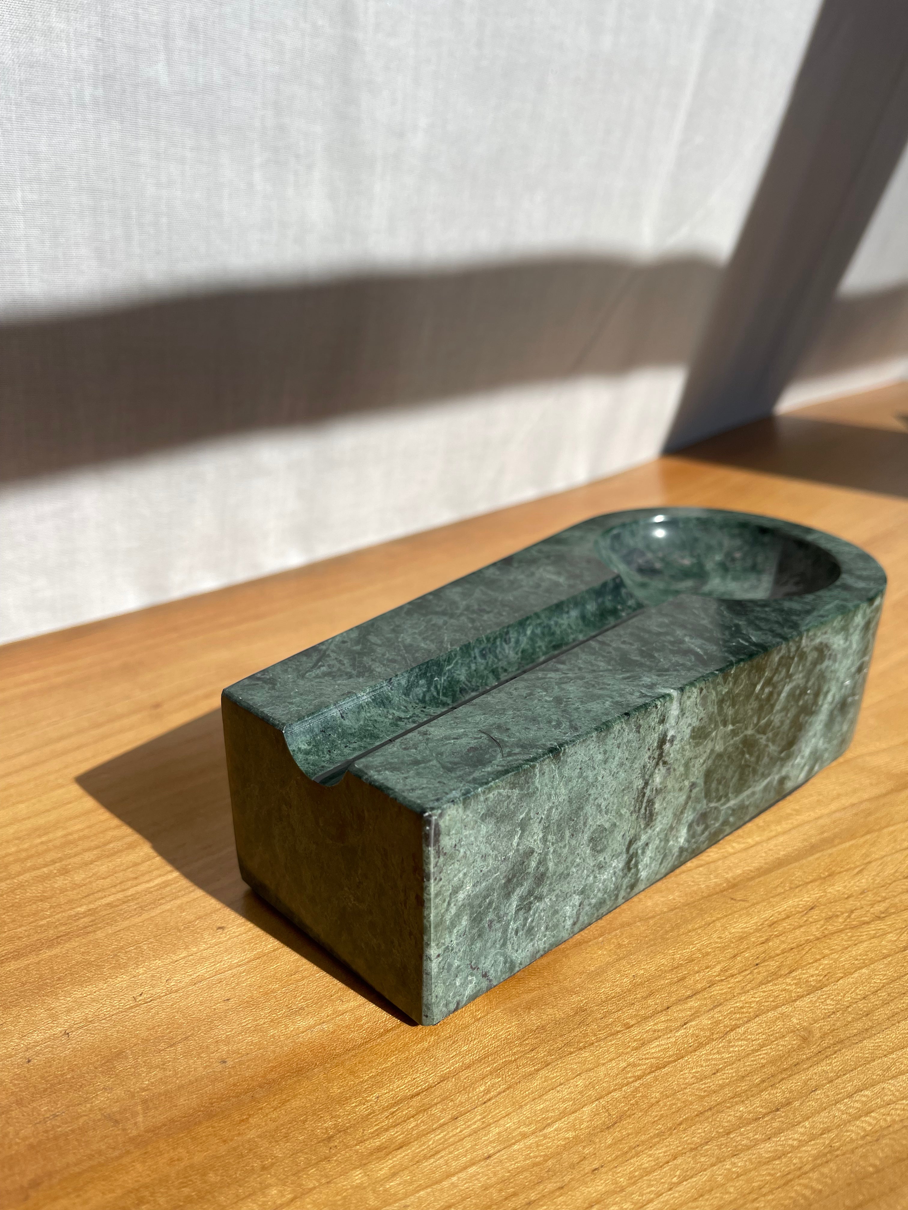 Large Green Marble Ashtray • Vintage
