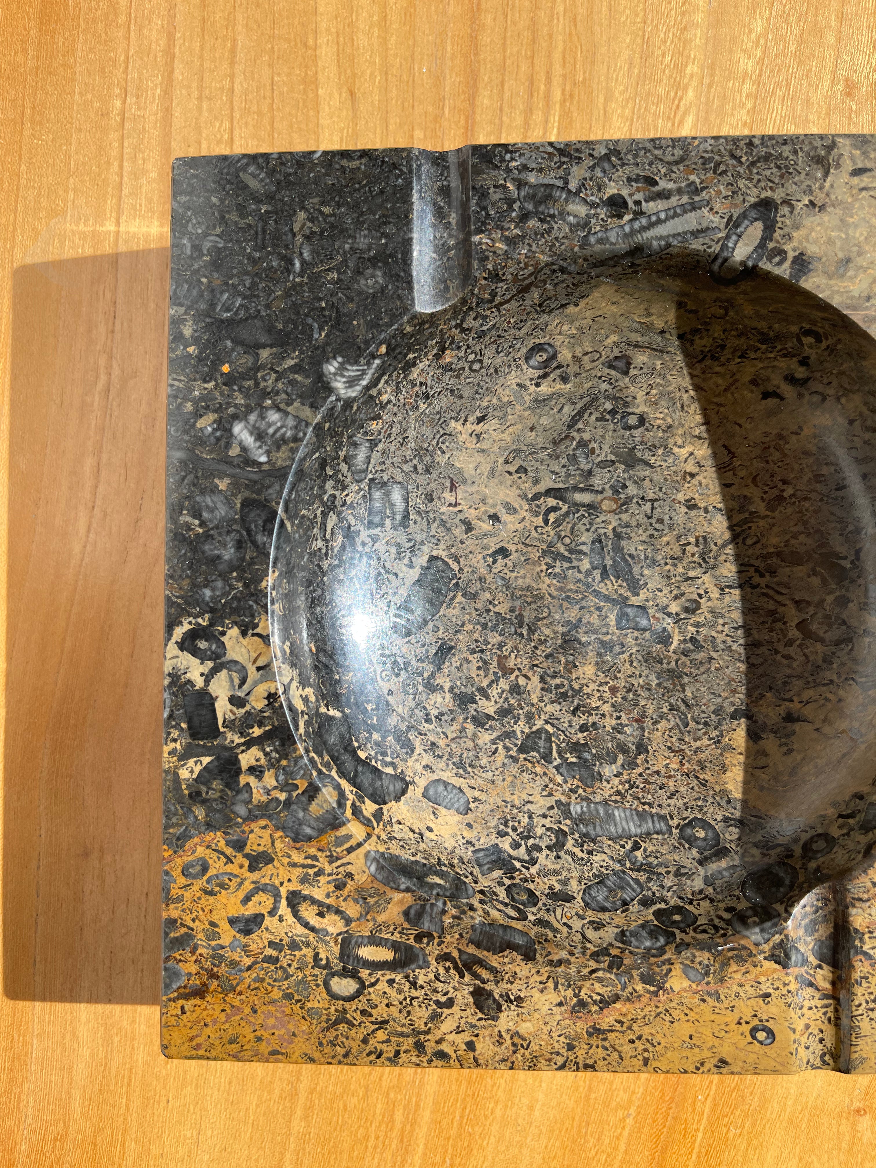 Large Brown and Black Marble Ashtray • Vintage