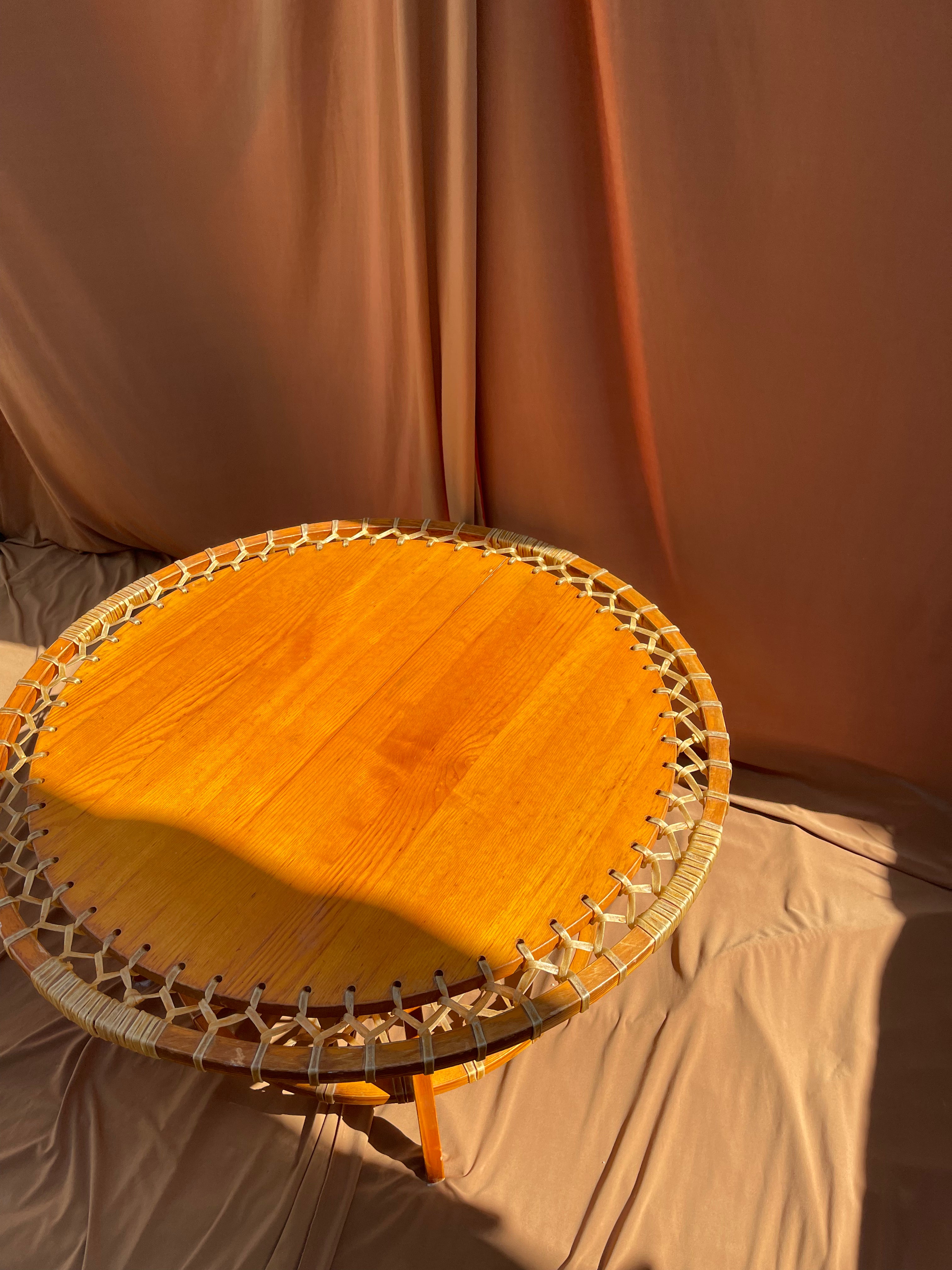 Snocraft Snowshoe Coffee Table 1970s, Oak and Rawhide