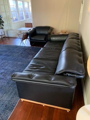 Mid Century Custom Built Black Sofa & Lounge Chair Set