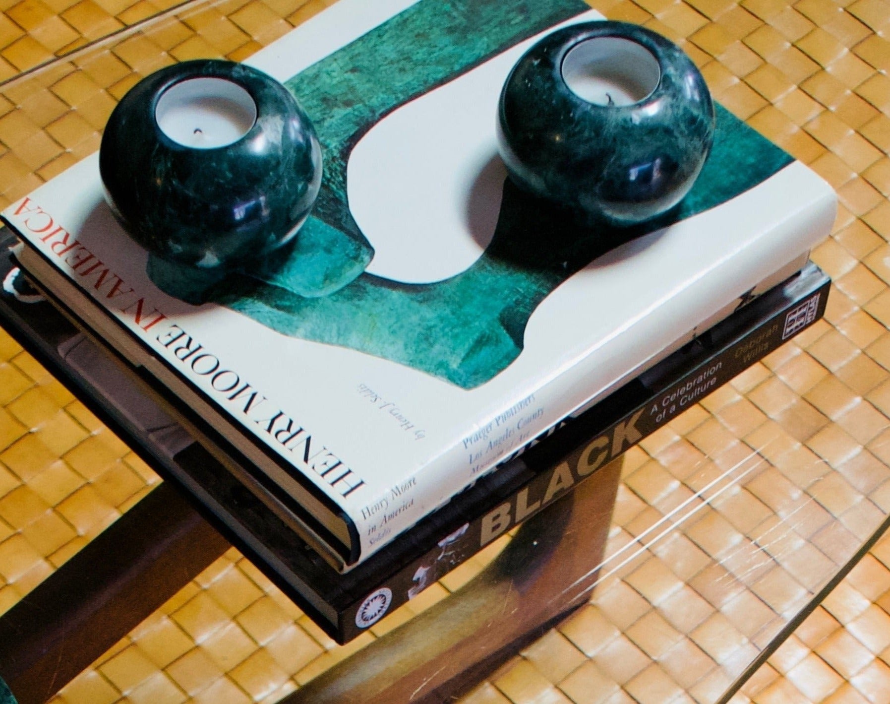 Green Italian Marble Candle Holders (pair) • Vintage