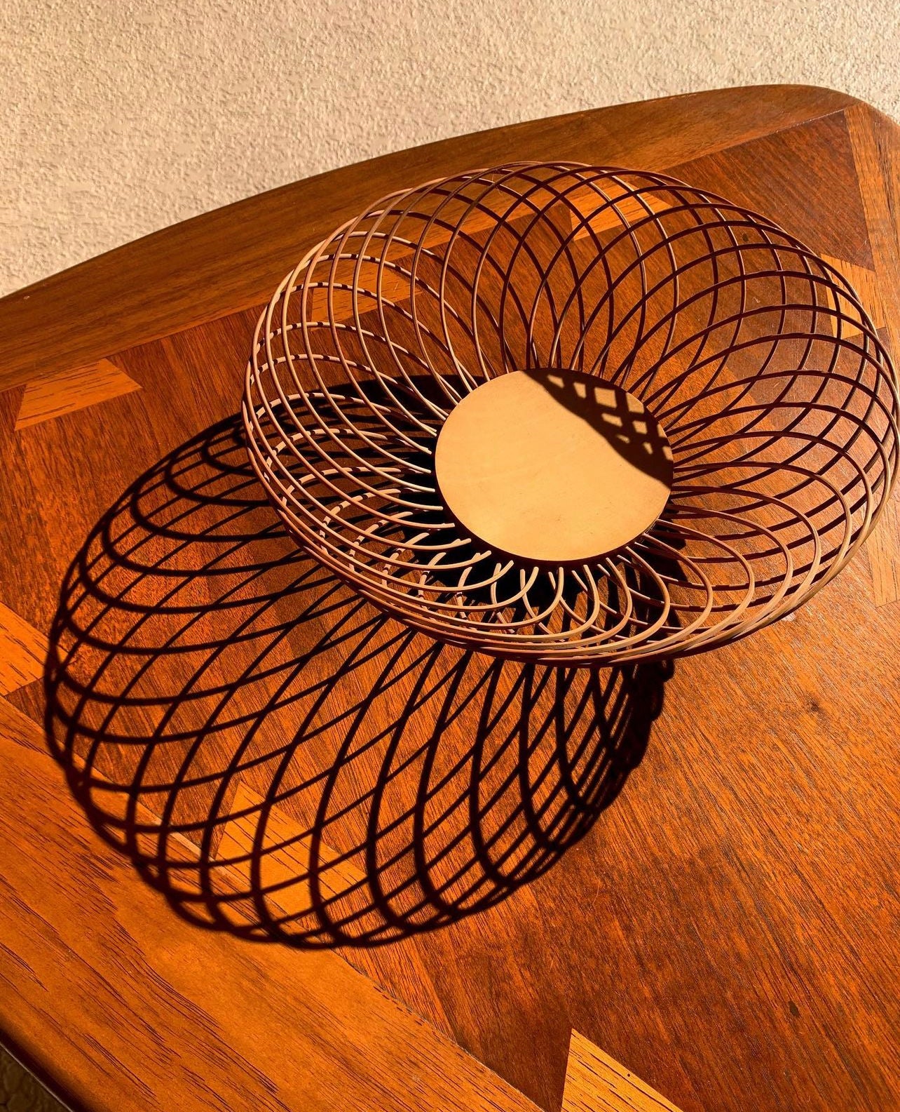 Vintage handwoven split cane bowl, low and open form
