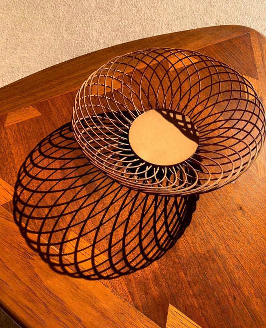 Vintage handwoven split cane bowl, low and open form