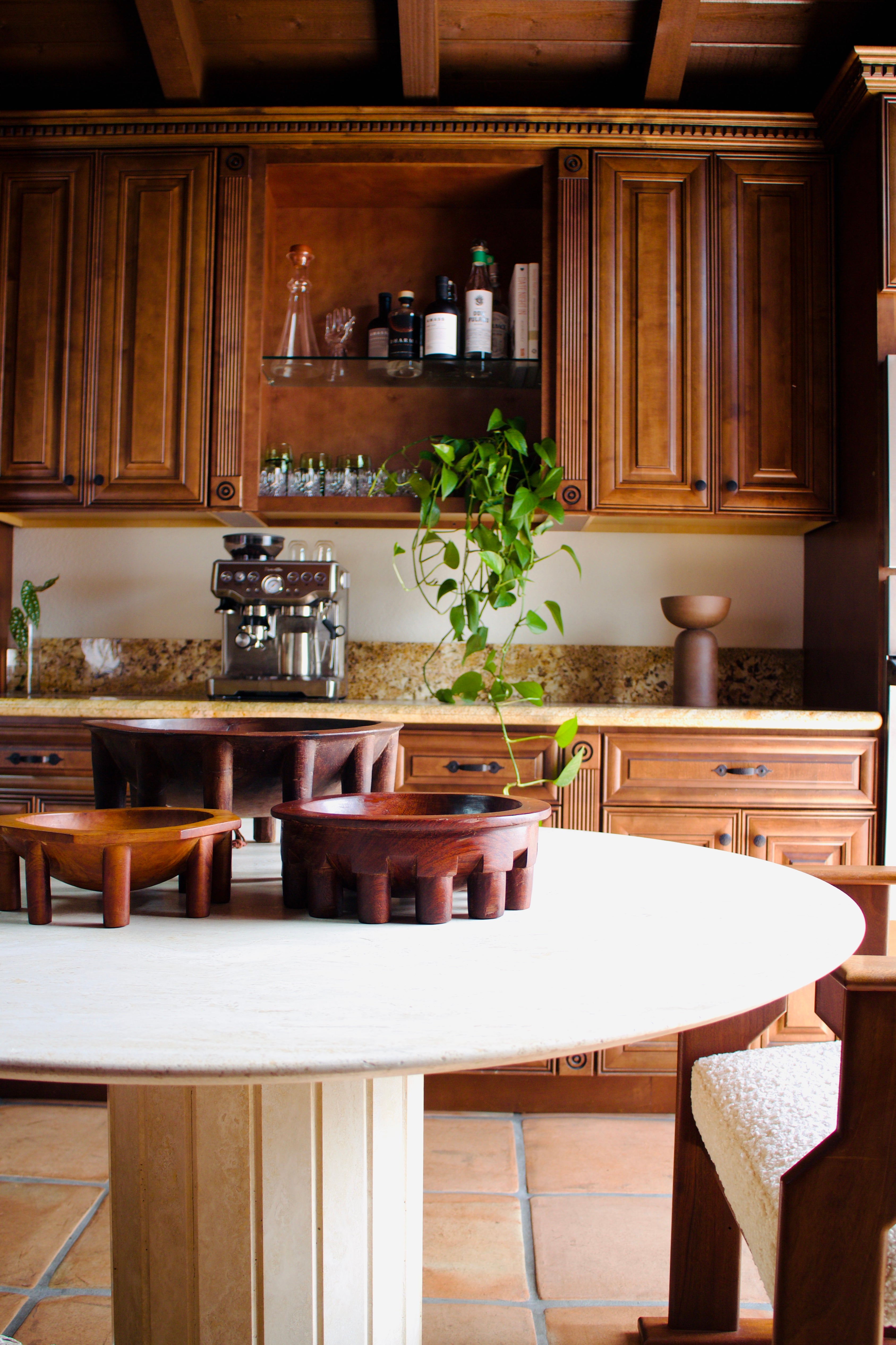 Circular Vintage Italian Travertine Dining Table
