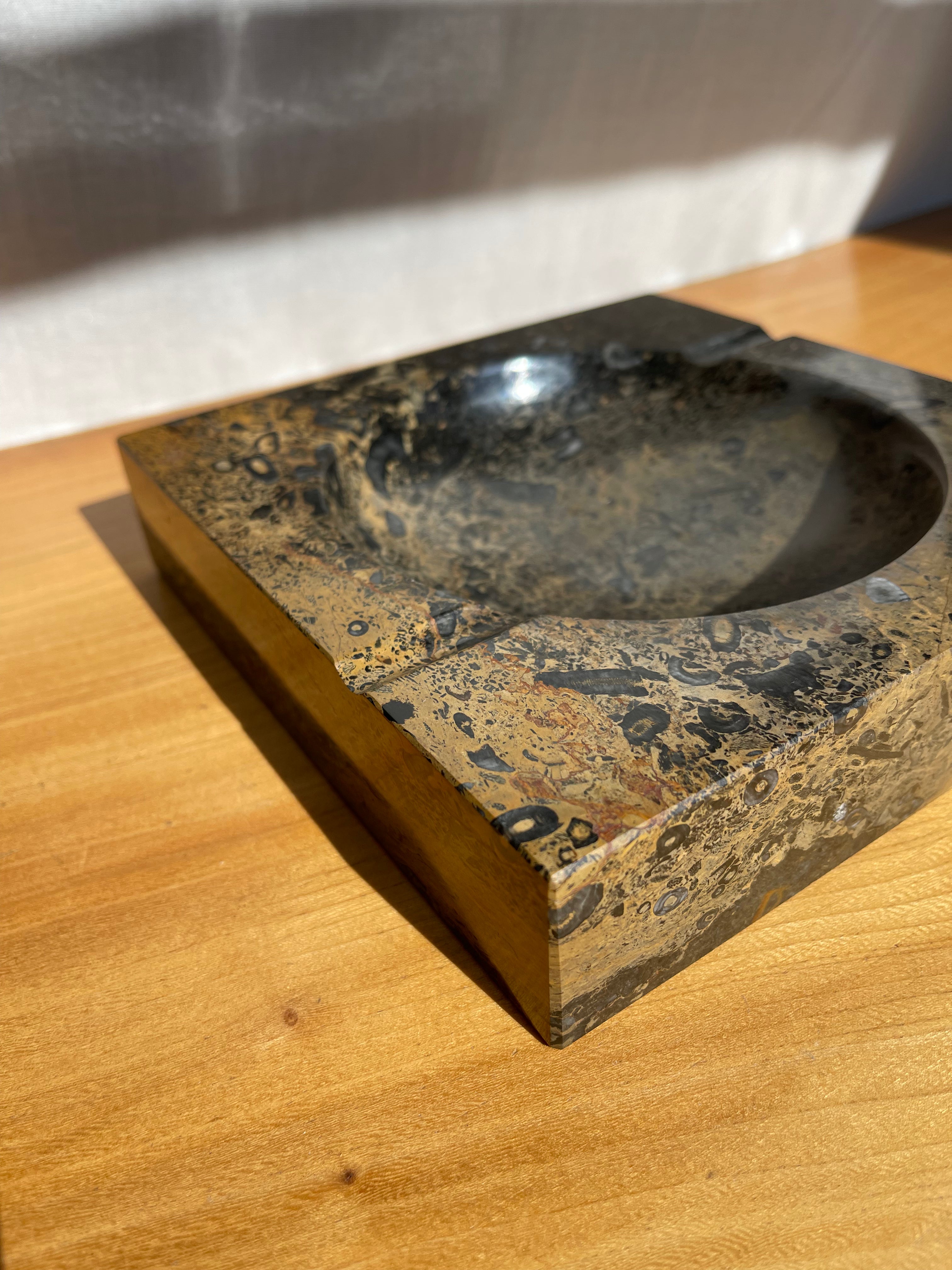 Large Brown and Black Marble Ashtray • Vintage