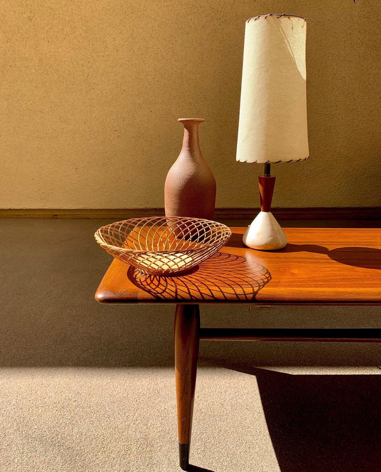 Base of the vintage handwoven split cane bowl