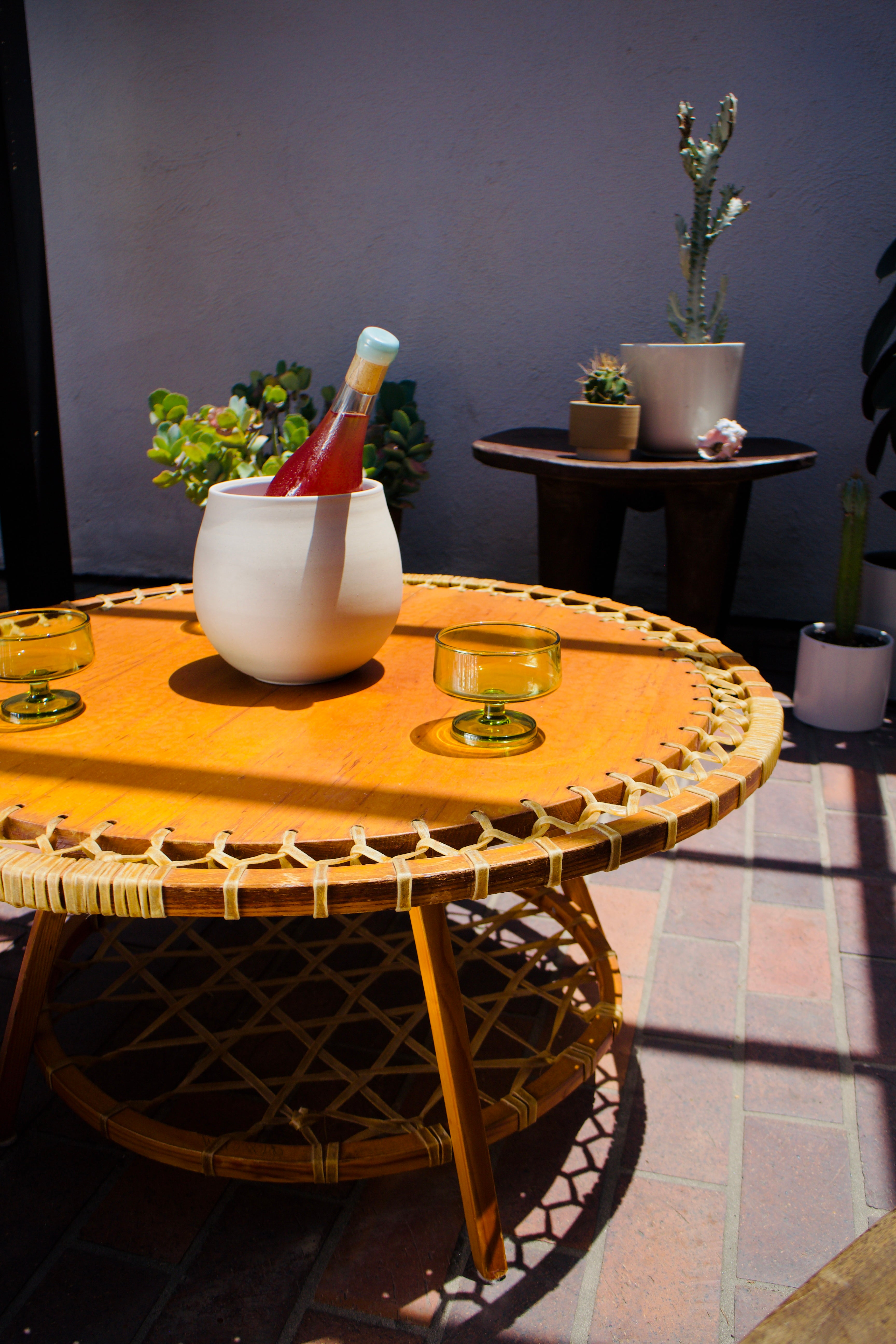 Snocraft Snowshoe Coffee Table 1970s, Oak and Rawhide