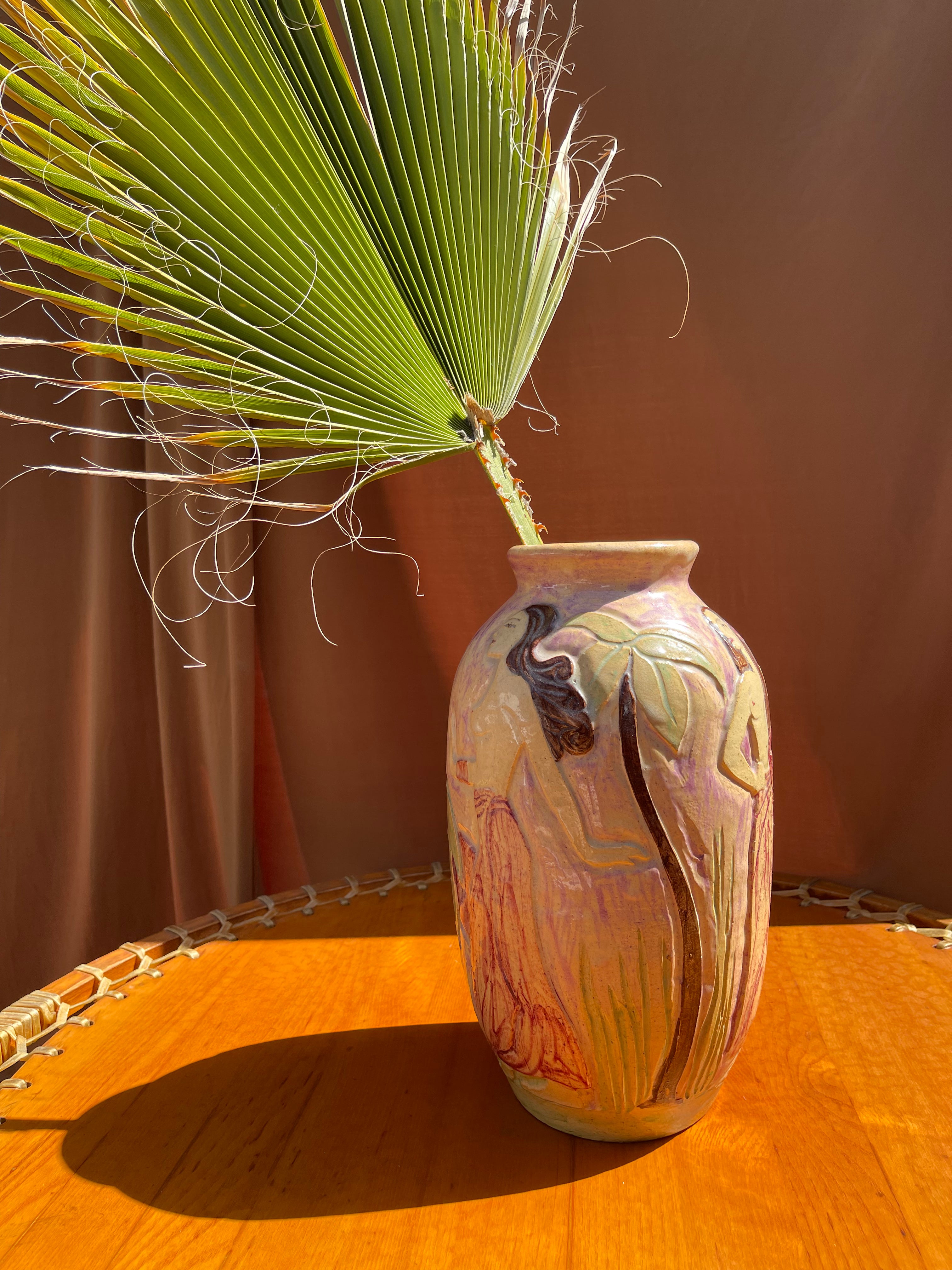 Vintage Nude Palm Ceramic Vase • Handmade and Hand-painted Pottery