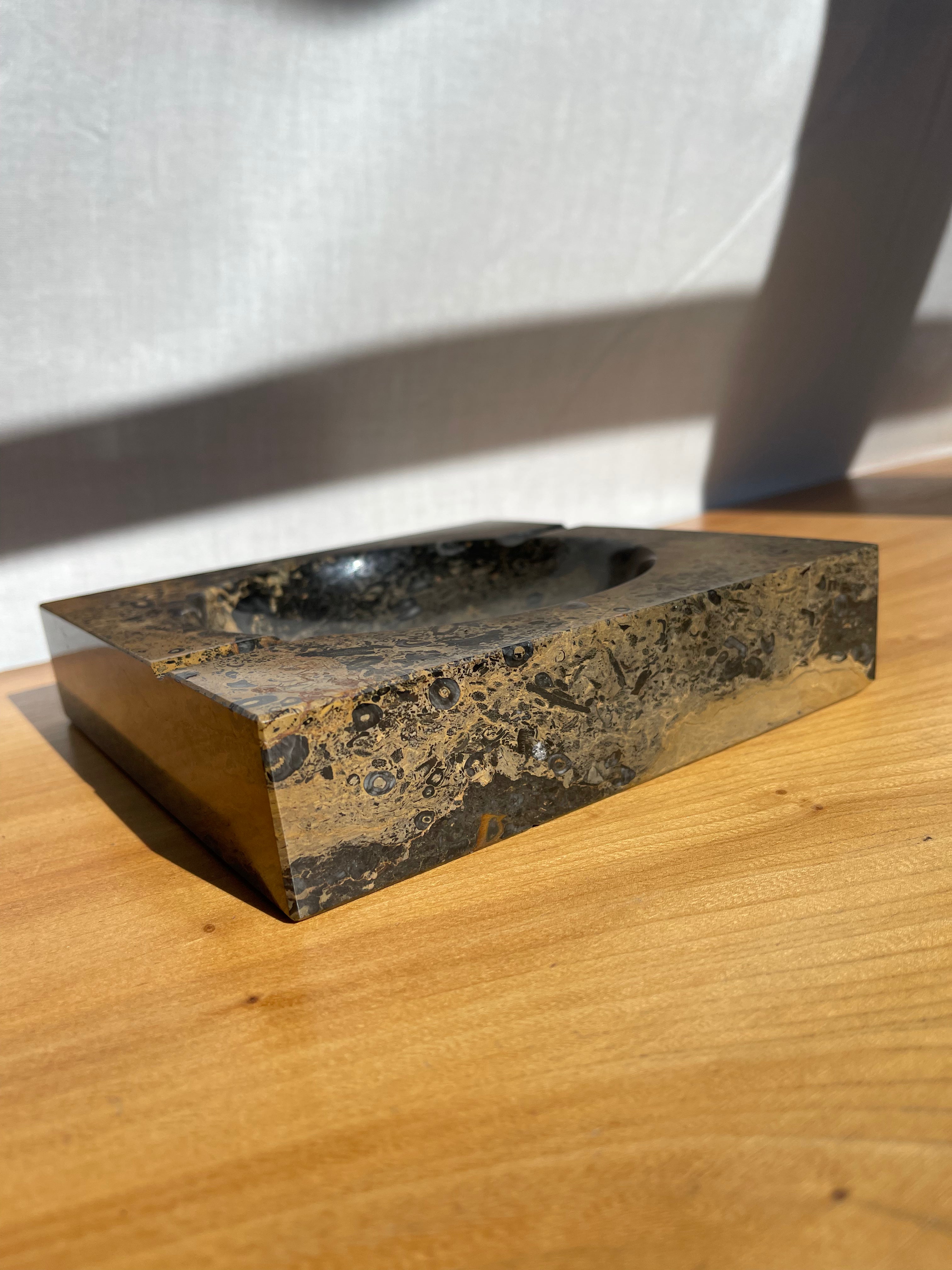 Large Brown and Black Marble Ashtray • Vintage