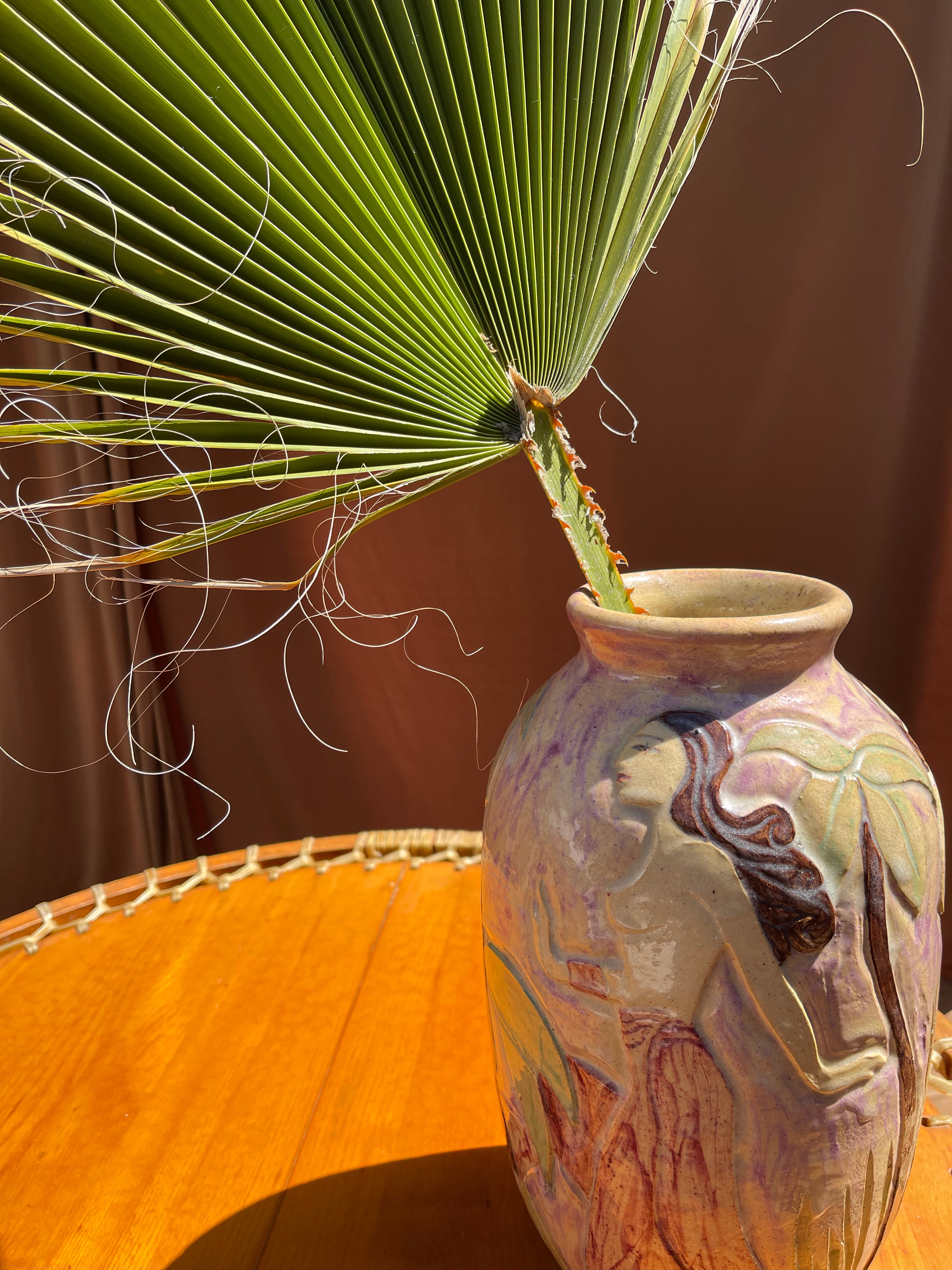 Vintage Nude Palm Ceramic Vase • Handmade and Hand-painted Pottery