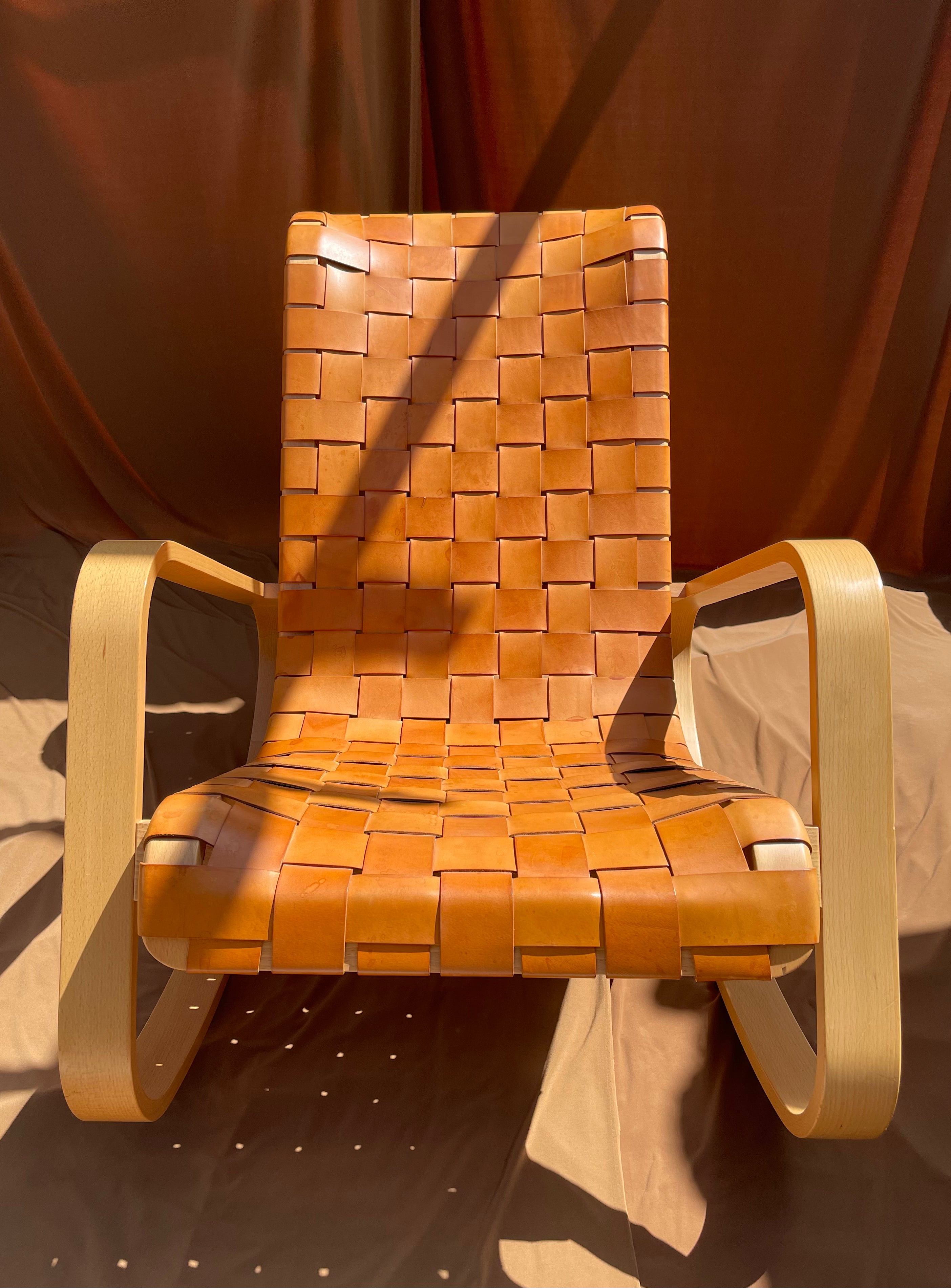 Luigi Crassevig ‘Dondolo’ Rocking Chair for Crassevig 1970, Bentwood & Woven Leather