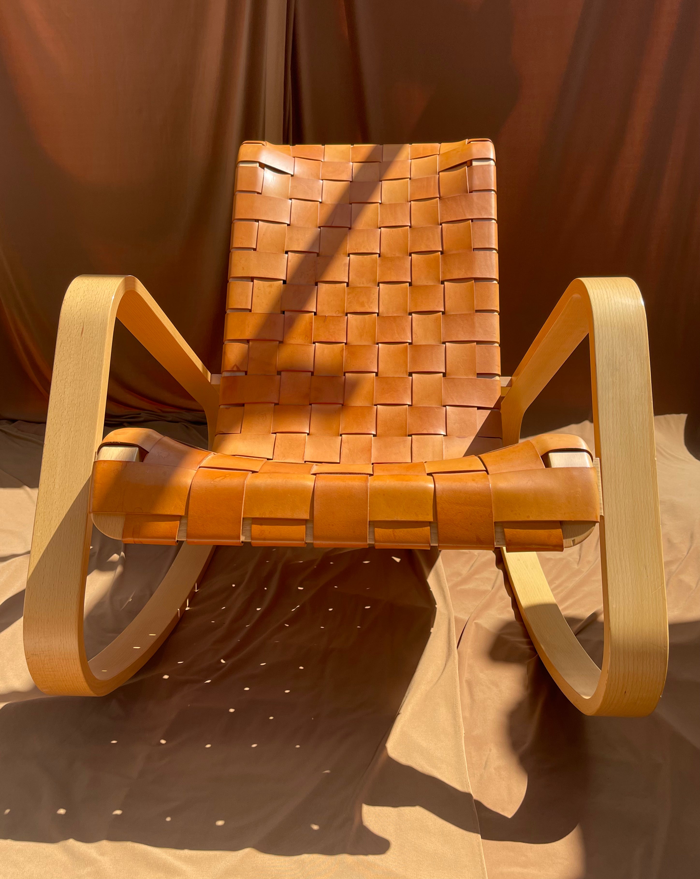 Luigi Crassevig ‘Dondolo’ Rocking Chair for Crassevig 1970, Bentwood & Woven Leather