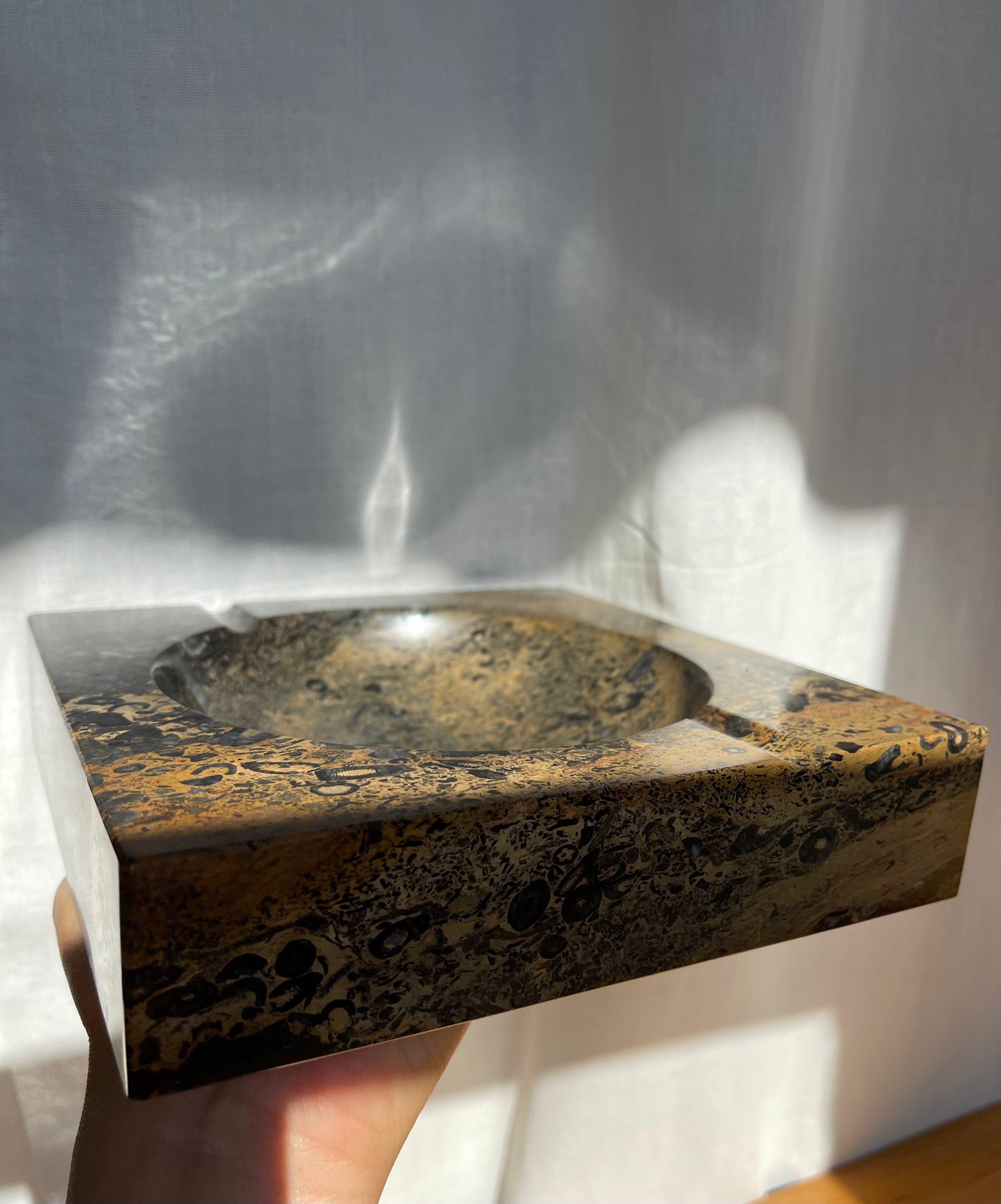 Large Brown and Black Marble Ashtray • Vintage